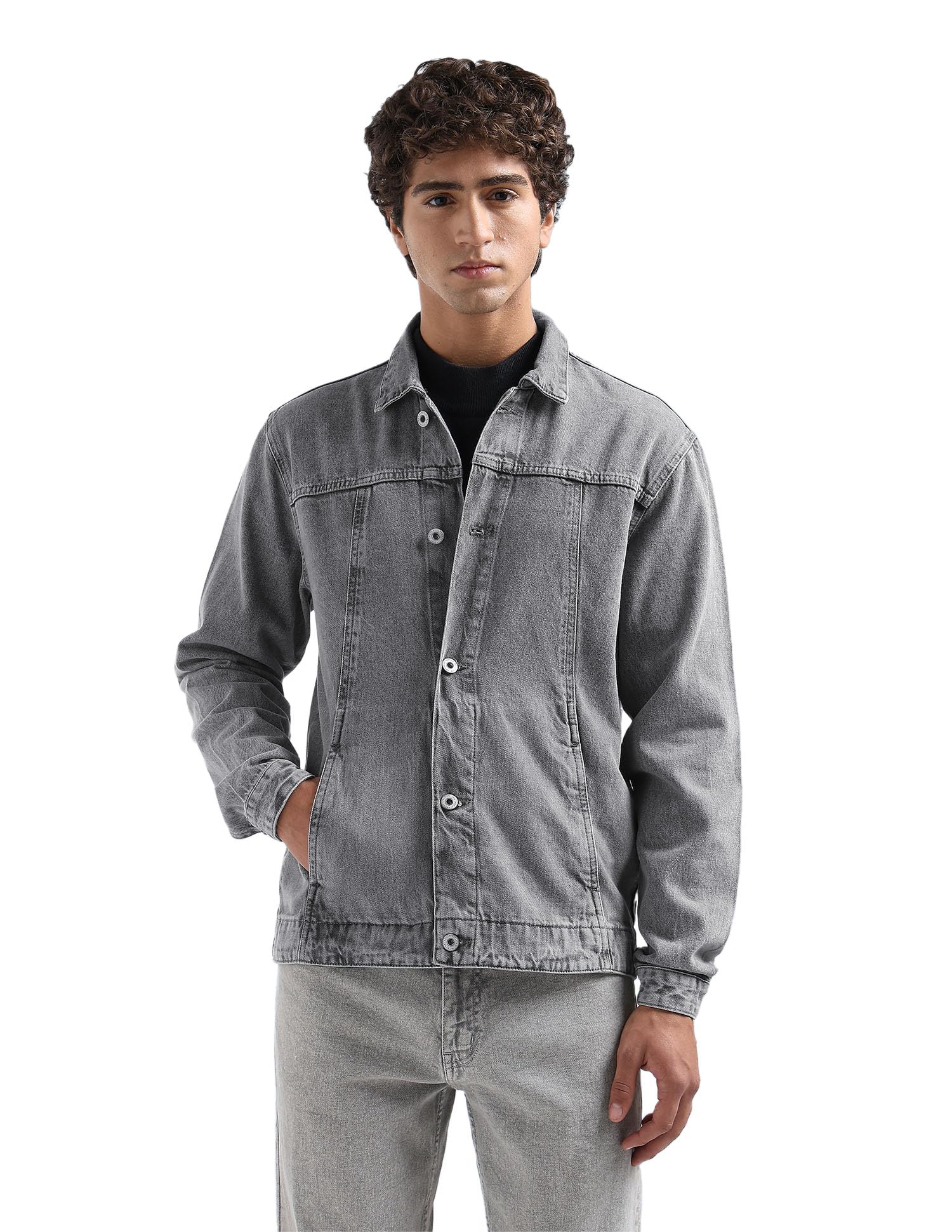 flying machine Solid Regular Fit Denim Jacket-picture-25