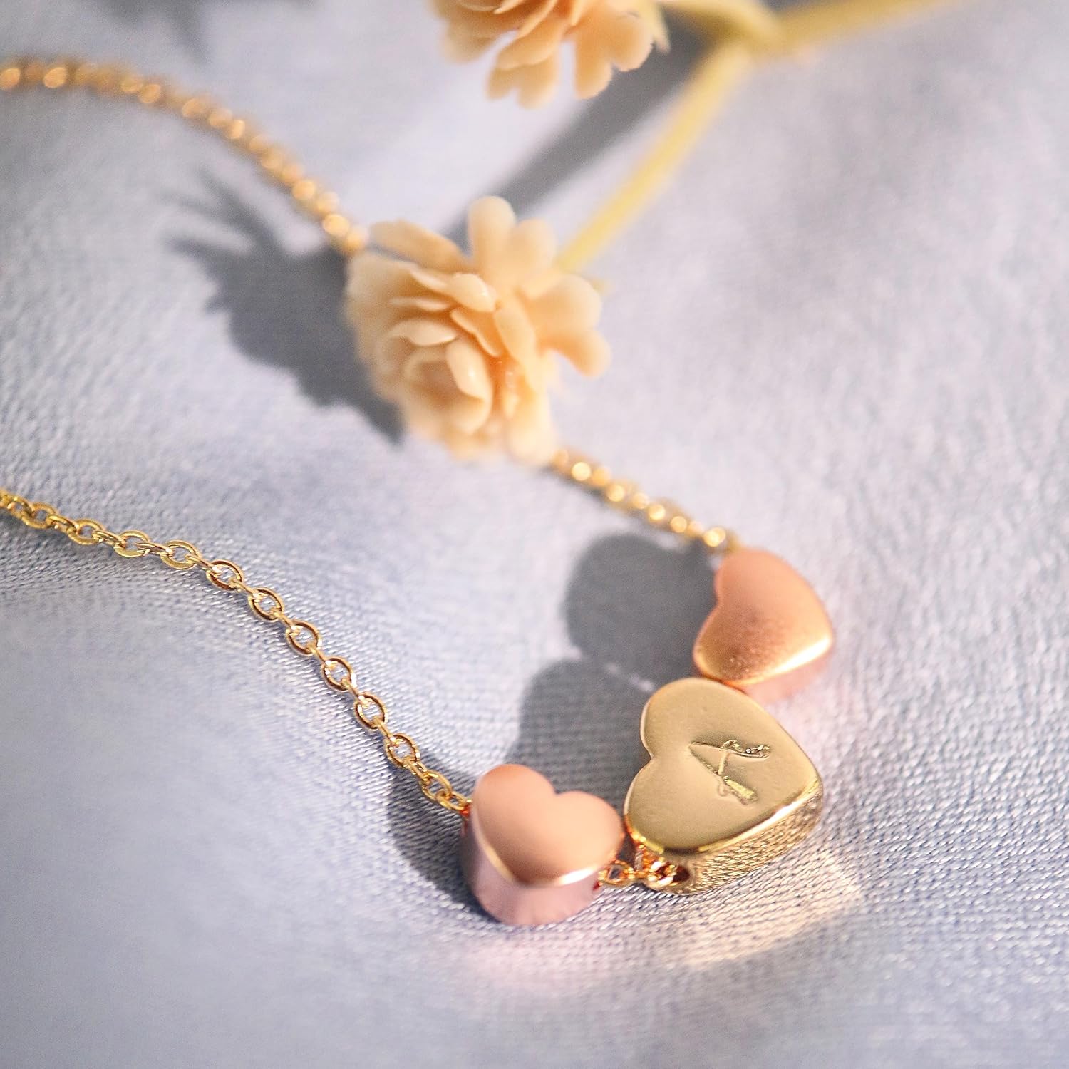 Petite Boutique Triple Hearts Initial Anklet16K Plated Gold Rose Gold Silver Personalized gift