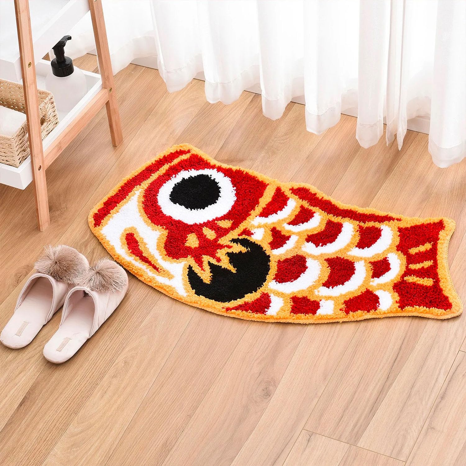 Cute Bath Rug Mat Red Fish Soft Non-Slip Bathroom Rugs Japanese Koi Shape Decor Floor Carpet Funny Absorbent