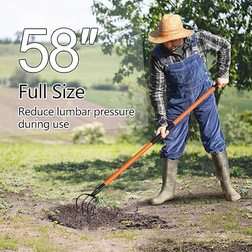 Miniatura 4 de VNIMTI Cultivador para jardinería, cultivador de jardín de 4 dientes con mango de fibra de vidrio, 58 pulgadas