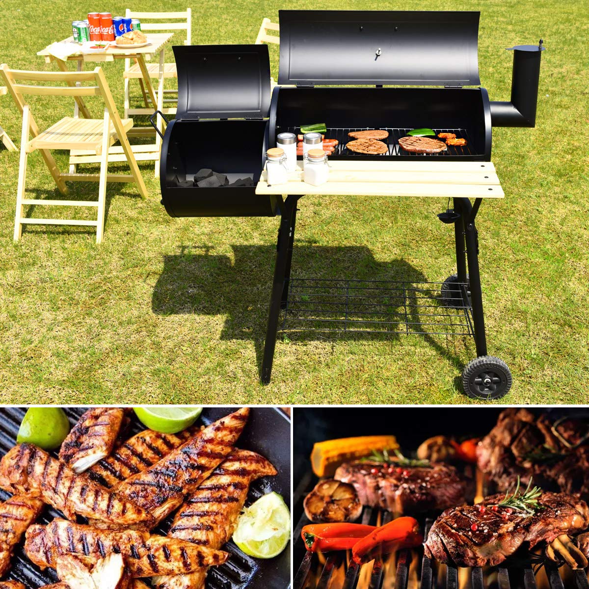 Buy COSTWAY Charcoal BBQ Grill, Garden Barbecue Trolley with Wheels