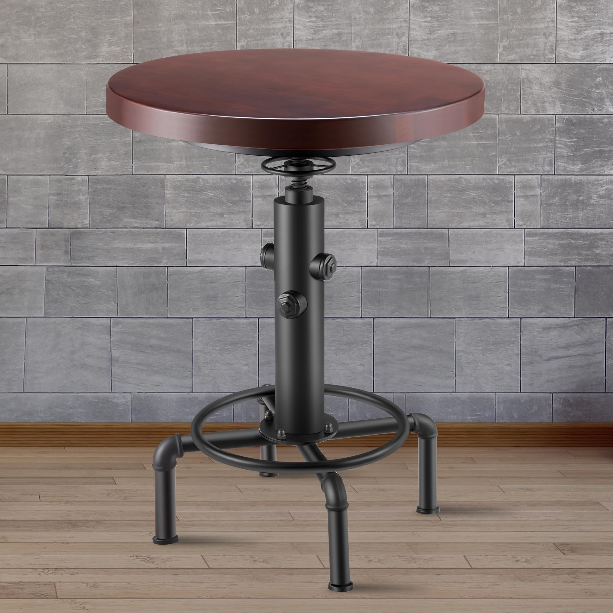 Dragosum Industrial Bar Table Adjustable Height Round Pub Table for