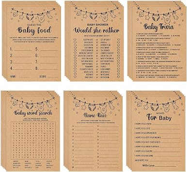 Baby Shower Games Bundle for 50 Guests, Stacking Games, Adults, 150 Game Cards & 1 Answer Card