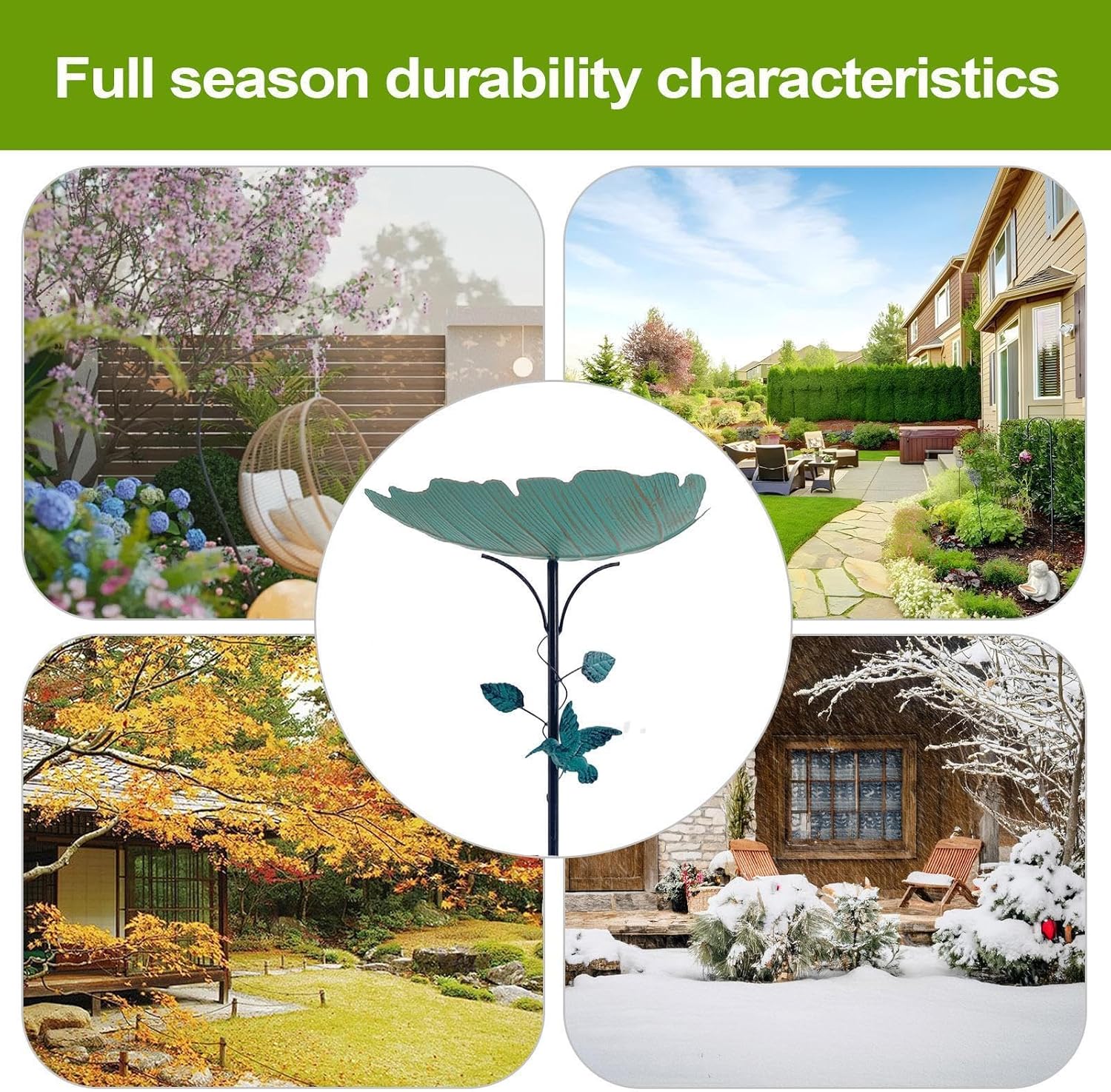 Bird Bath Bowl | Leaf Shape Weatherproof Birdbaths | Metal Bird Bath Stake | for Garden Backyard Courtyard Home Landscaping Park Outdoor Aviary Finch Parrots Monk Pet