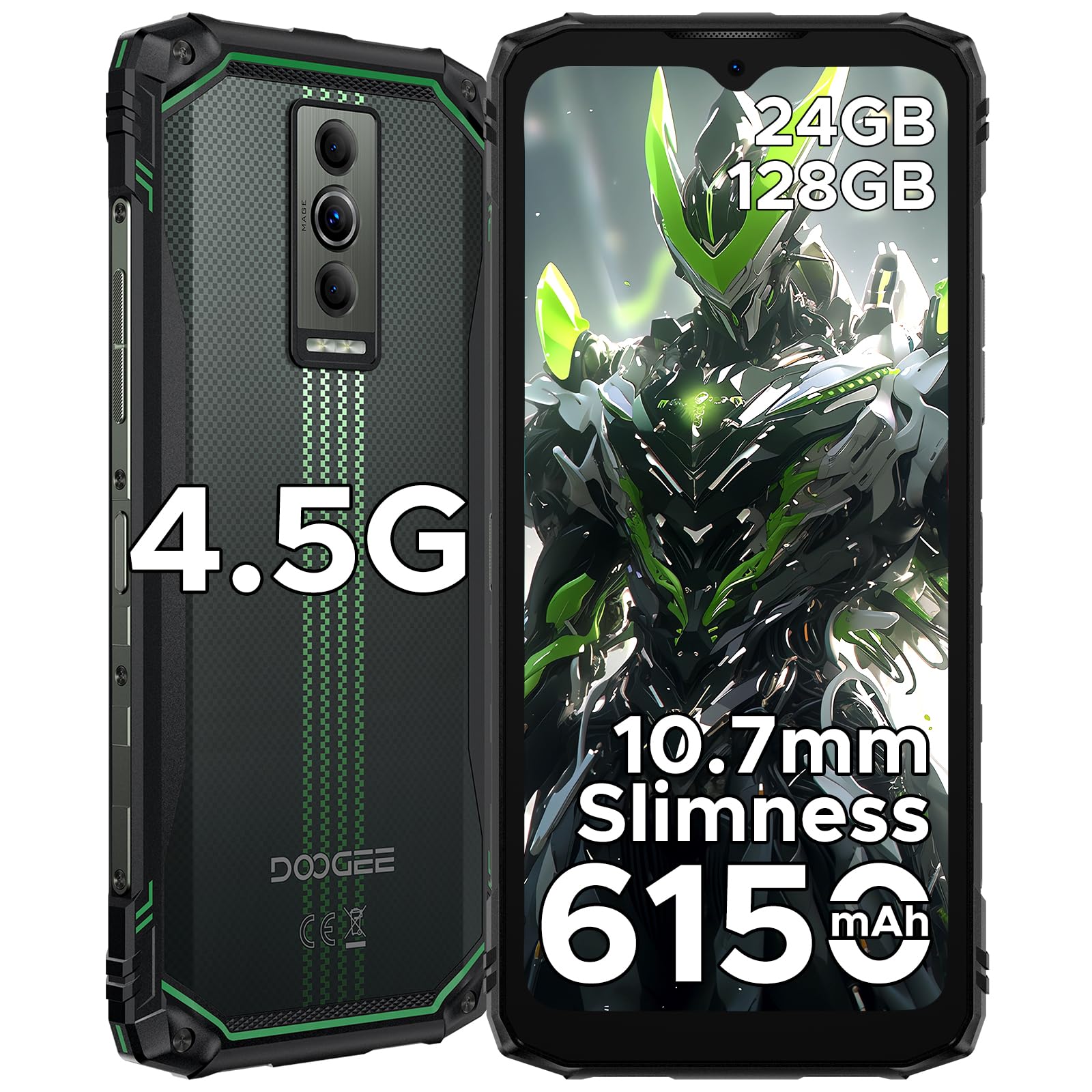 DOOGEE Blade 10 Energy 4.5G Rugged Smartphone, 24GB+128GB/2TB, Octa-core Telefono Indistruttibile, Android 15, 6150mAh Batteria, 6.56" HD+ 90Hz, 16MP+8MP, Widevine L1/GPS/Face ID/NFC