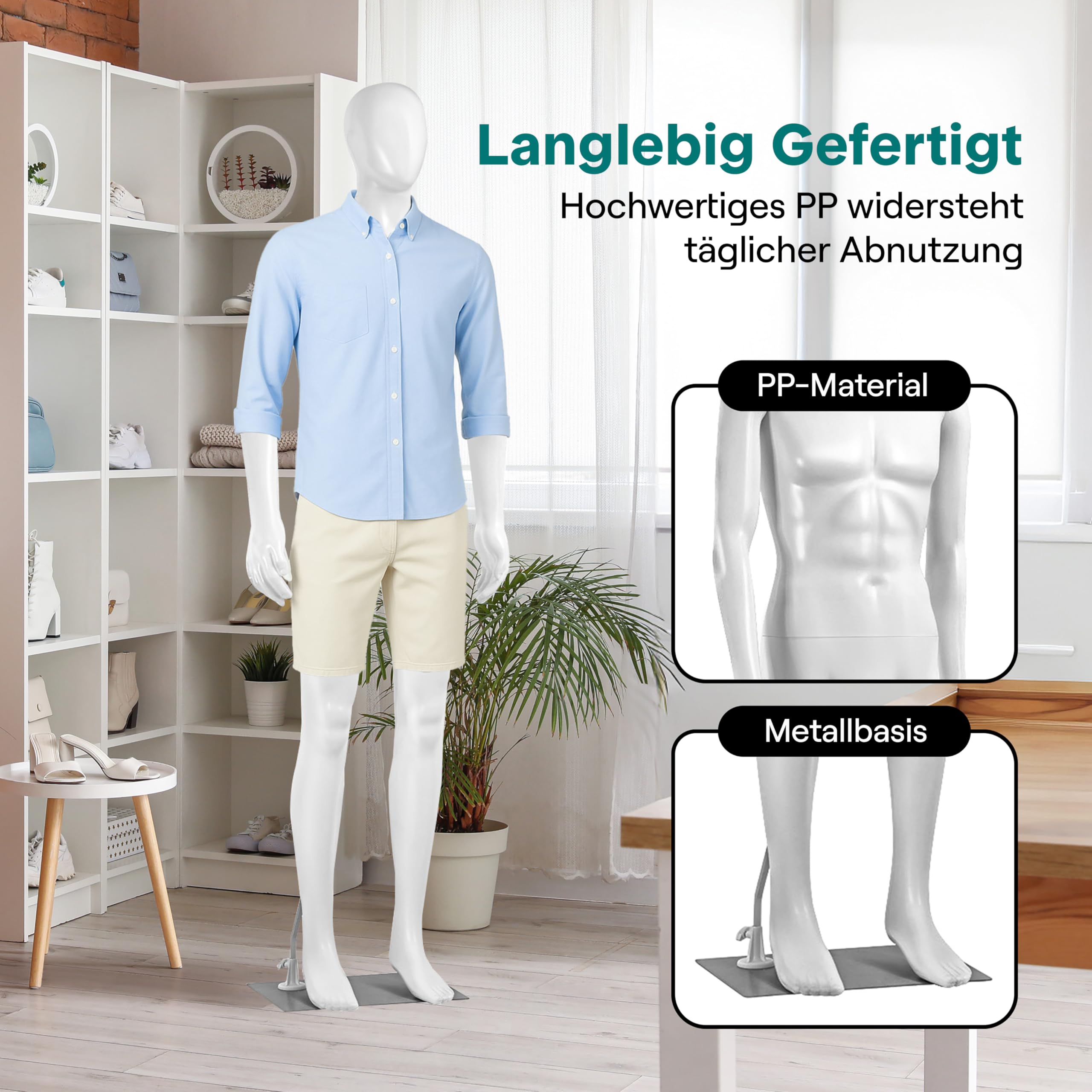 SereneLife 185 cm Große Männliche Schaufensterpuppe mit Verstellbarem Kopf, Flexiblen Gliedmaßen und Abnehmbarem Design – Ideal für Bekleidungsgeschäfte, Boutiquen, Ausstellungen und mehr