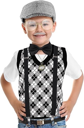 Miniatura 6 de SOMSOC Conjunto de disfraz de 100 días de escuela para niños disfraz de anciano para niños