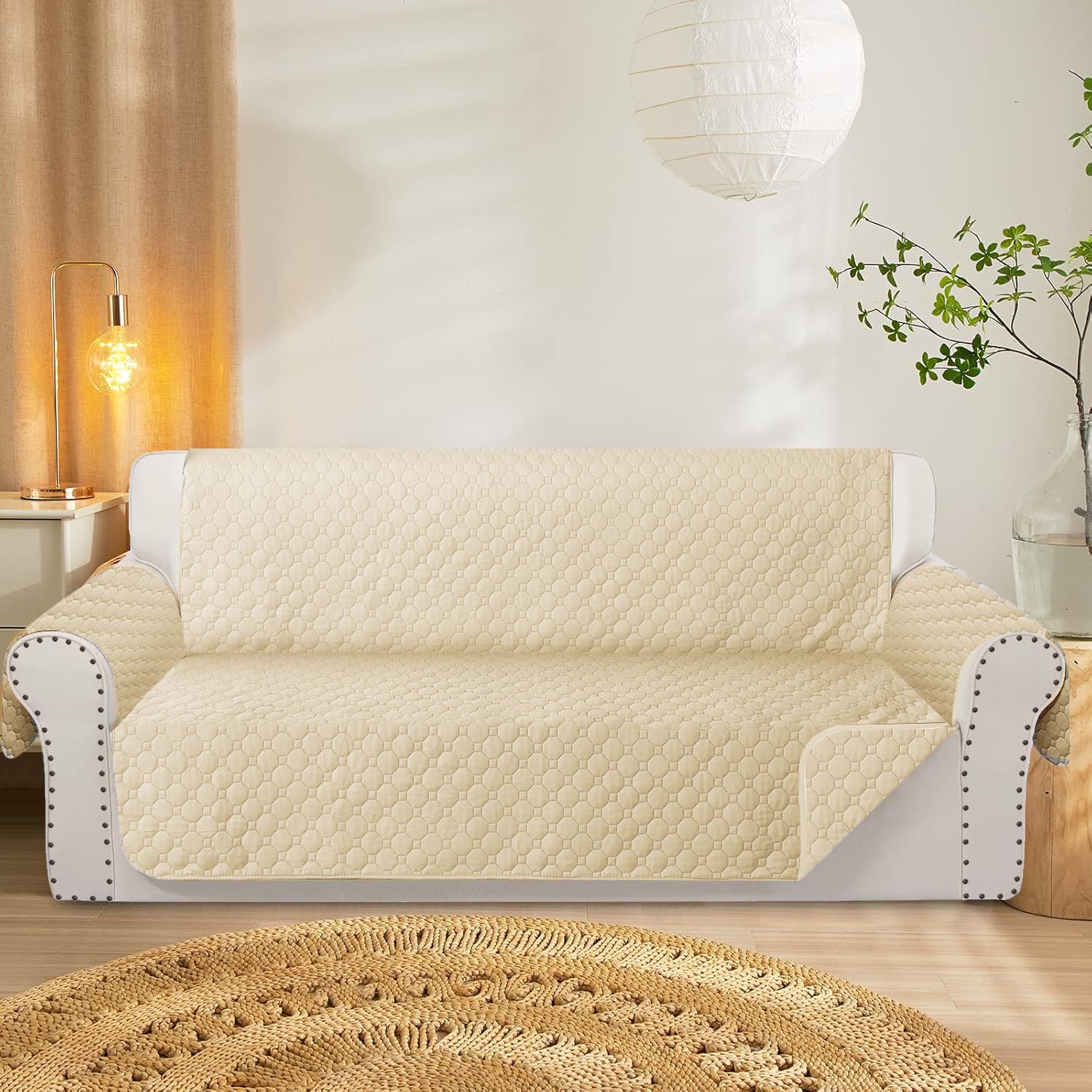 Ycosy Quilted Sofa Covers Large Waterproof Couch Covers for 3 Cushion Couch,Washable Non-Slip Fabric Slipcover Super Soft Thick Furniture Protector