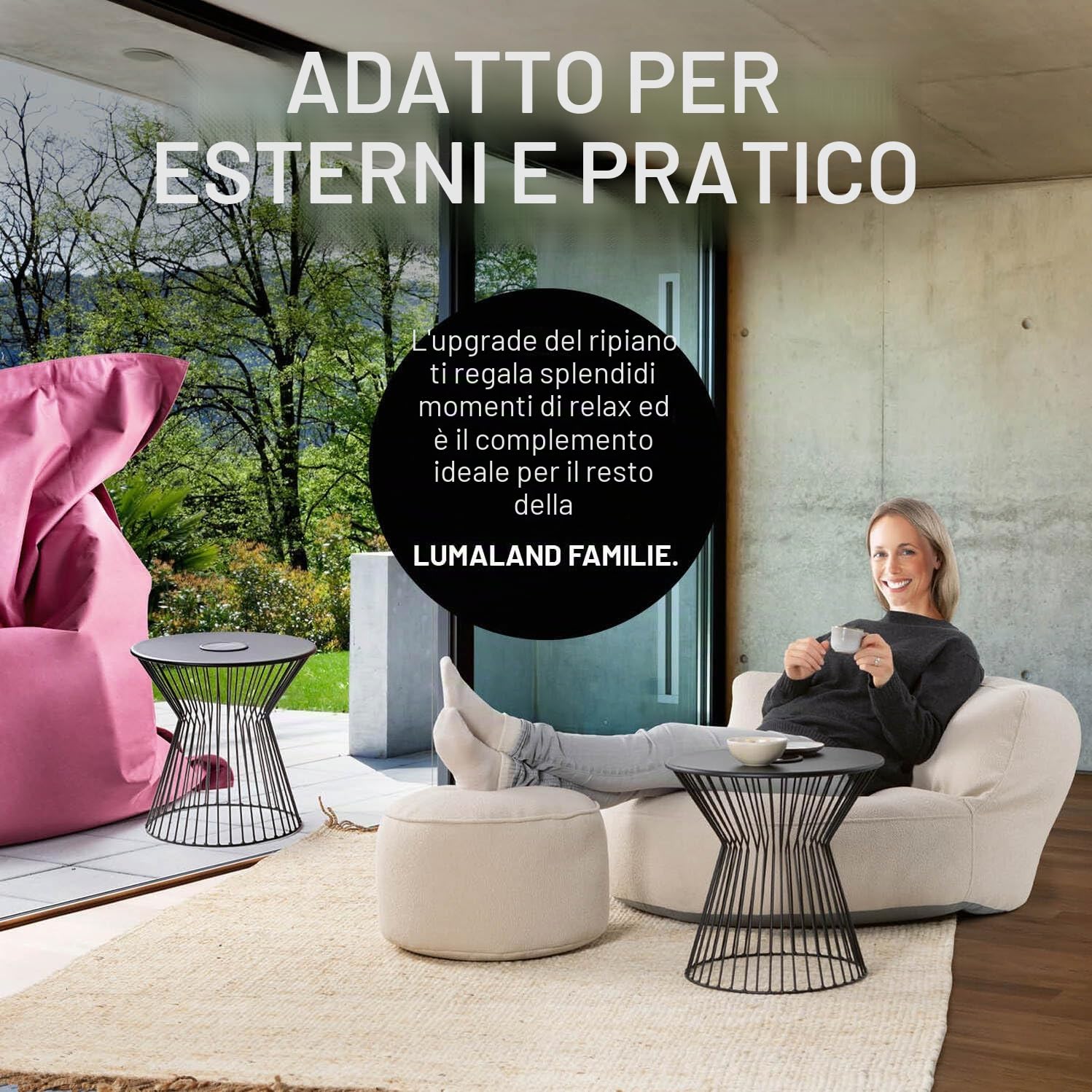 Lumaland Tavolino con illuminazione solare a LED, ideale come tavolino da salotto, comodino, tavolo da giardino e tavolo da balcone, resistente alle intemperie e robusto, per interni ed esterni, USB e