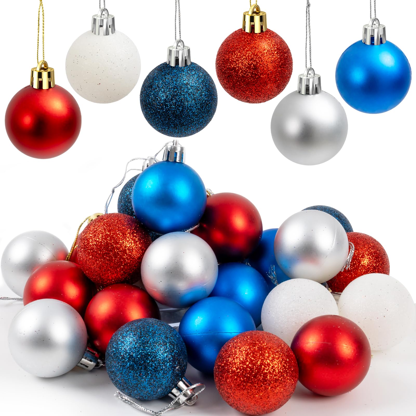 Décoration patriotique 4 juillet : lot de 24 suspensions rouge blanc bleu 4 cm
