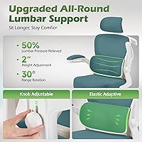 Vista 4 de AreShark Silla de Oficina Ergonómica con Soporte Lumbar Ajustable y Gancho para Respaldo, Silla de Malla Transpirable con Respaldo Alto y Ruedas