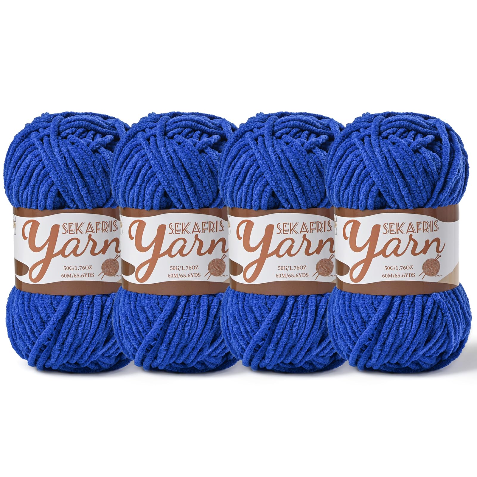 Chenille Yarn for Crocheting Crochet Sapphire Blue Yarn 4 Pack