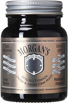 Morgan's Pomade Hair Styling Pomade for Men, Medium Shine and Strong Hold for All Hair Types, Enriched with Keratin, Oudh and Amber Fragrance 100g