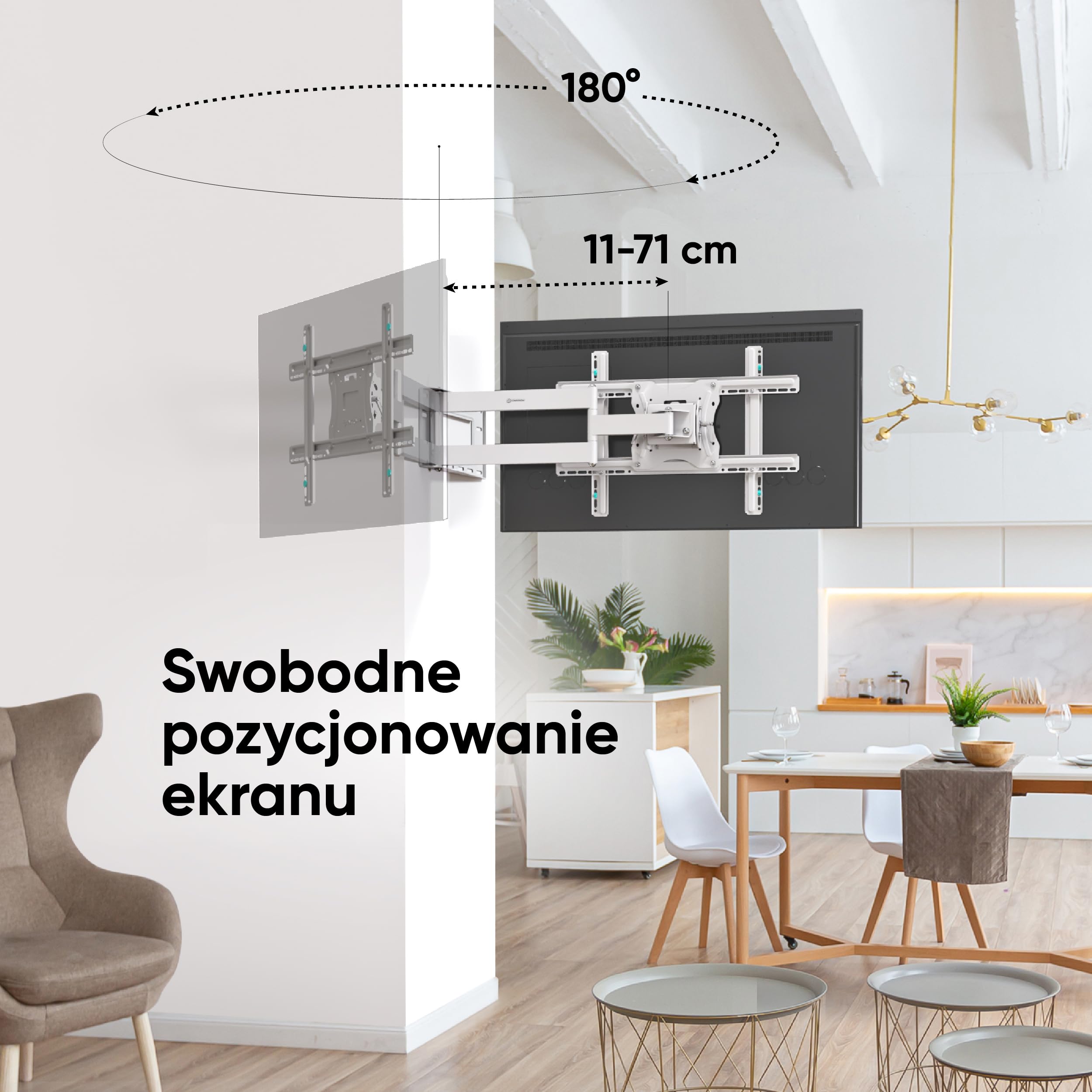 ONKRON Uchwyt ścienny do telewizora 40-75 cali obrotowy, obciążenie 68 kg, ramię do telewizora obrotowego, wieszak na telewizor VESA 100x100-600x400, uchwyt na telewizor ścienny M7L-W biały