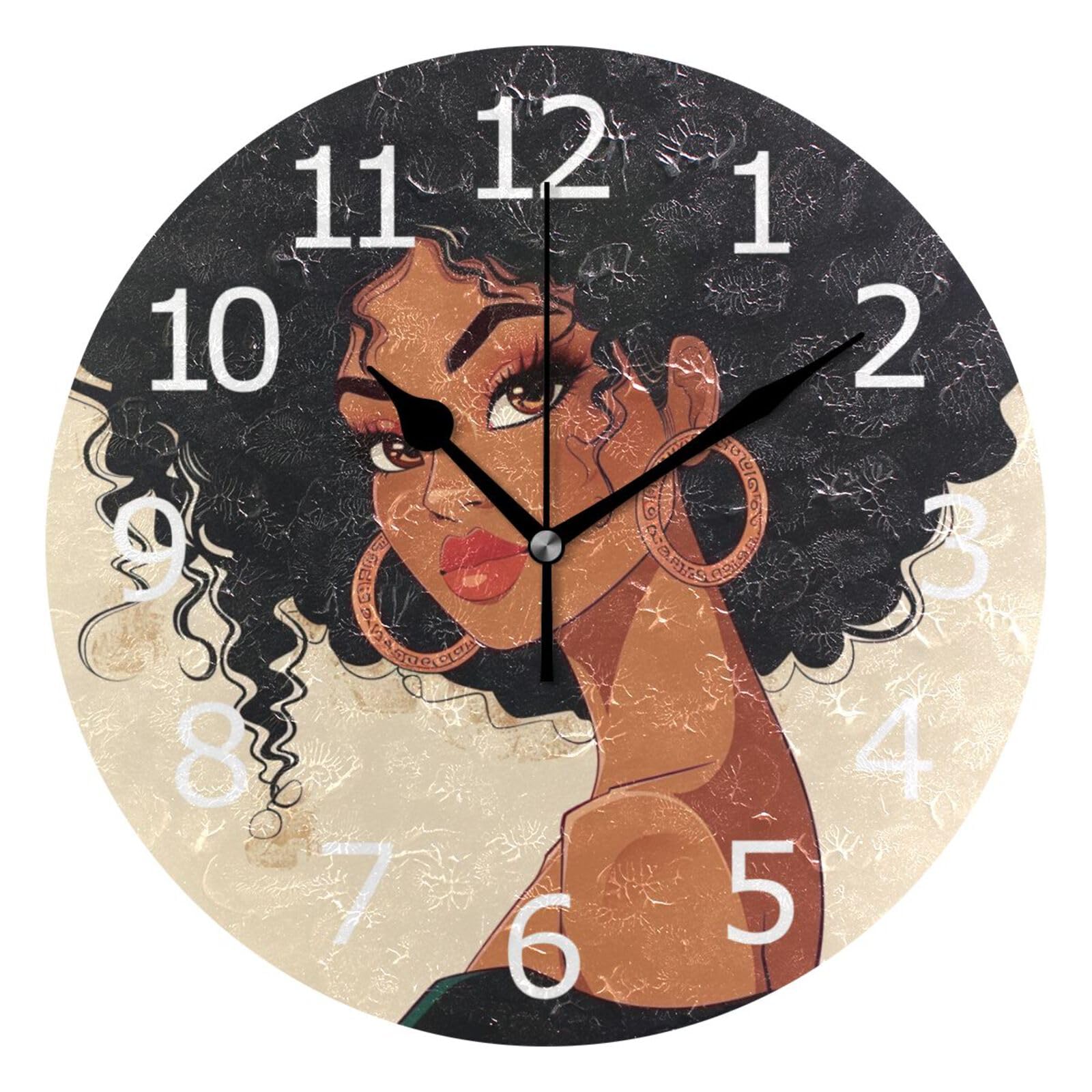 Horloge murale femme noire afro anti-murs vides déco salon 25cm