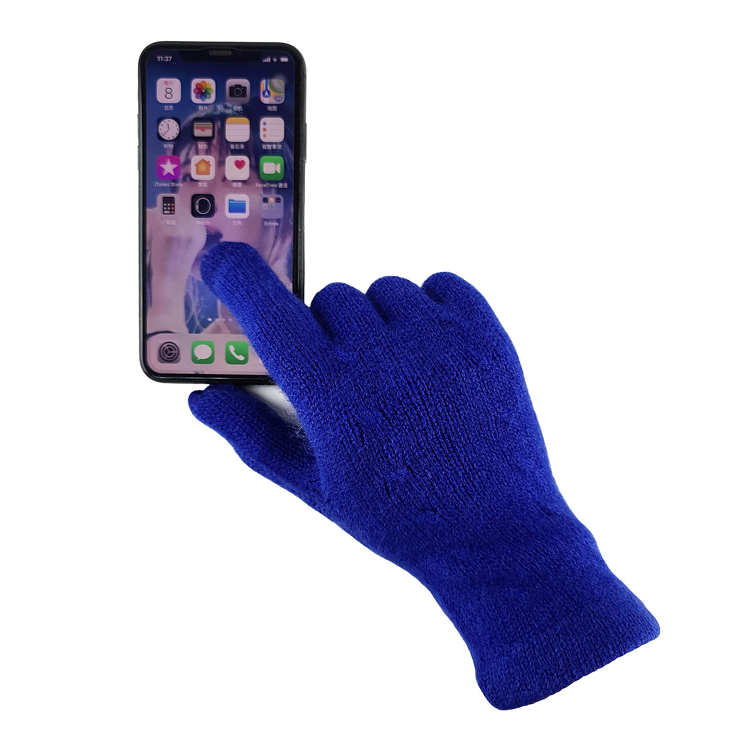 BRUCERIVER Sciarpa e guanti da donna a maglia con funzione touch screen cashmere sensazione cavo design (Royal Blue Touchscreen)