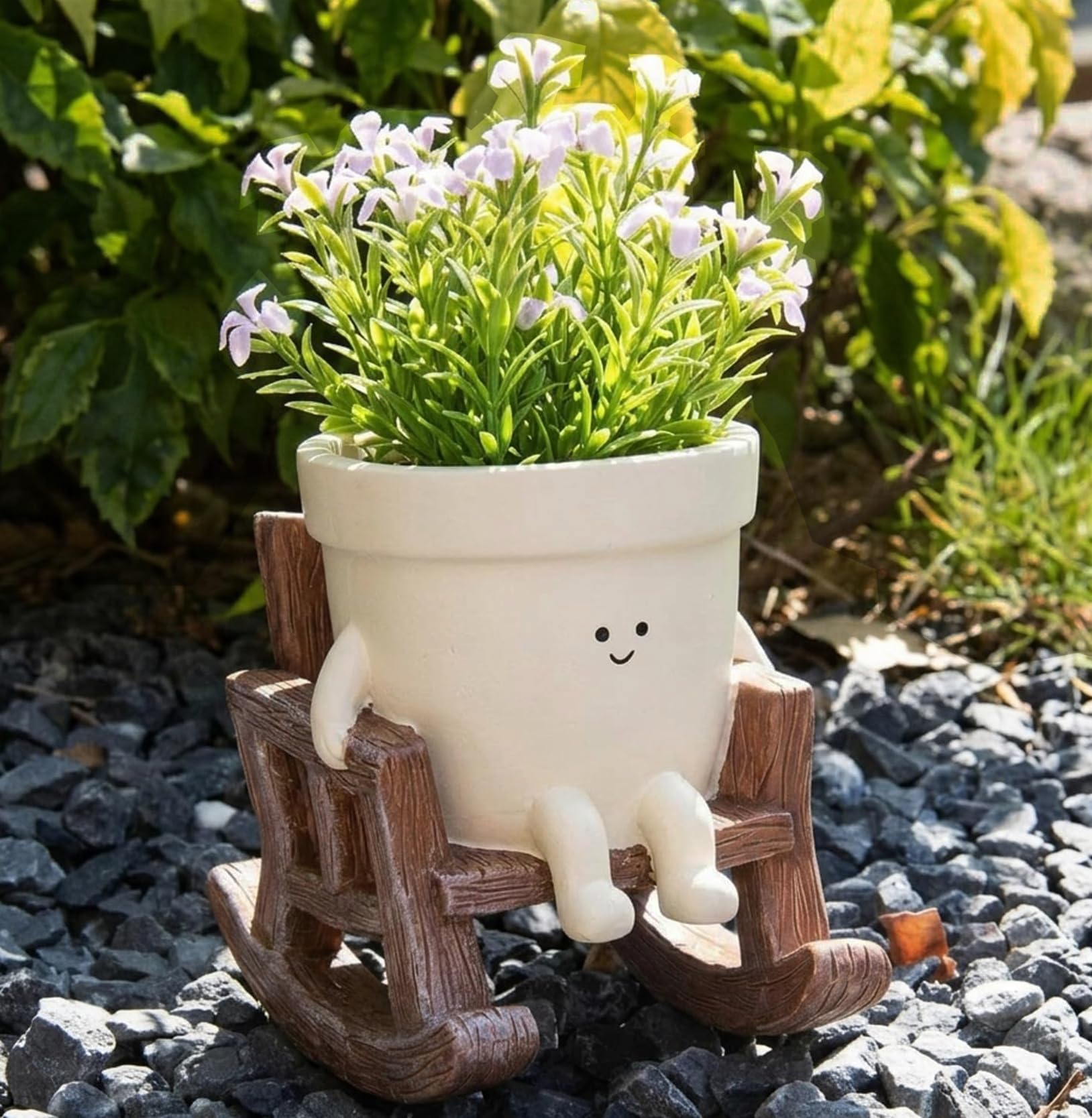 Gipnva Smiley Face Planter Pot, Funny Rocking Chair Plant Pot with Drainage Hole, Large Resin Flower Head Pot for Indoor Outdoor Succulents, Unique Sit Swing Design Great Gift for Housewarming Gift