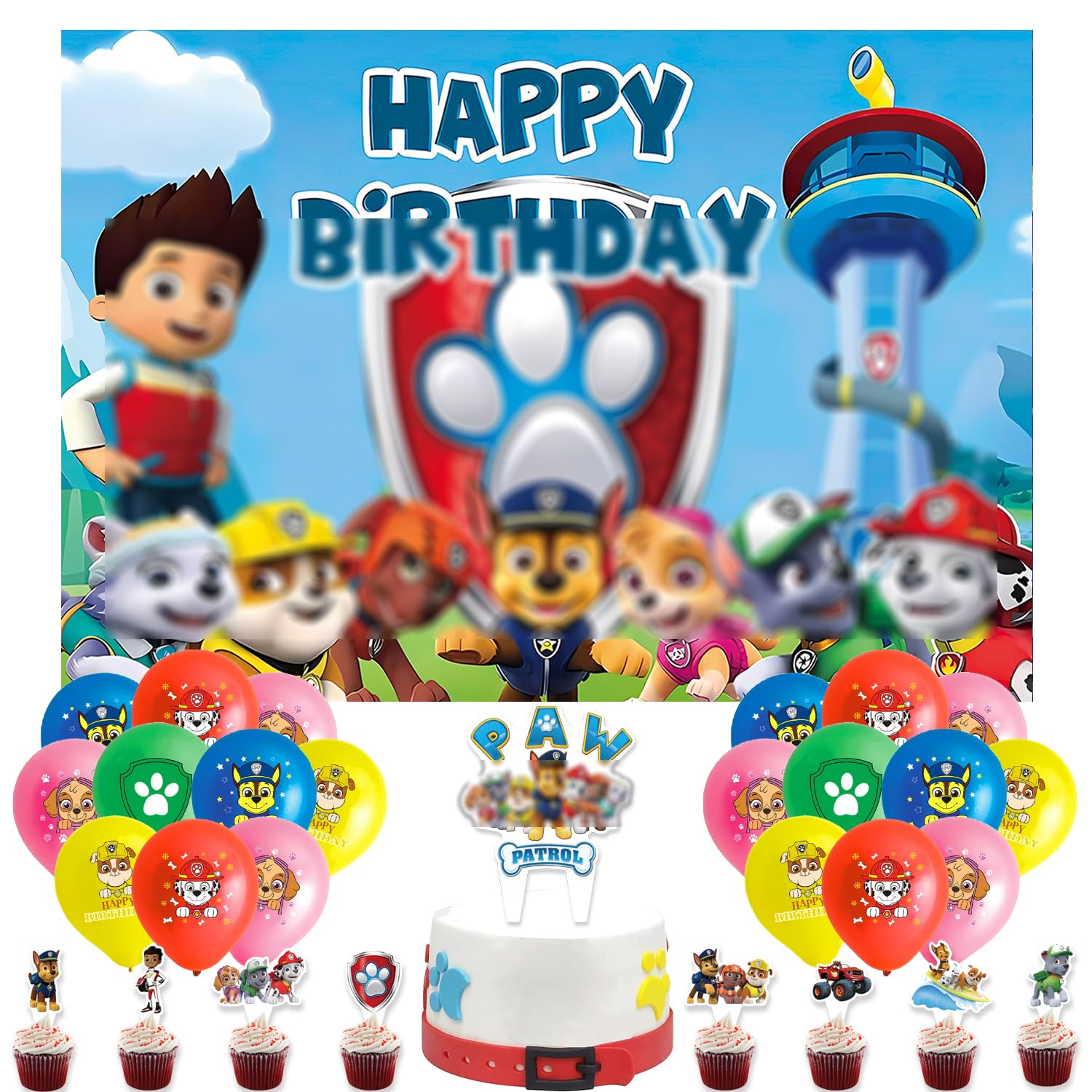 Birthday Decorations, 50Pcs Birthday Party Supplies, Include Backdrop,Foil Balloons,Balloons, Cake Toppers,Cupcake Toppers