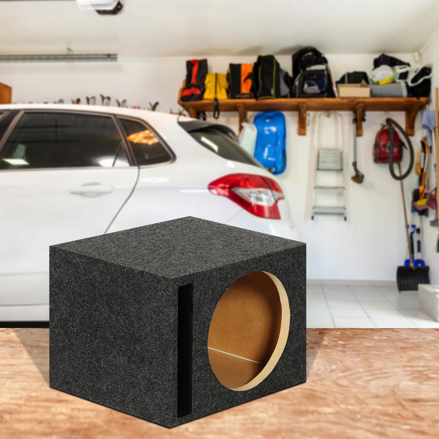 Q Power 10 Inch Subwoofer Box, Vented Speaker Box for in-Car Audio