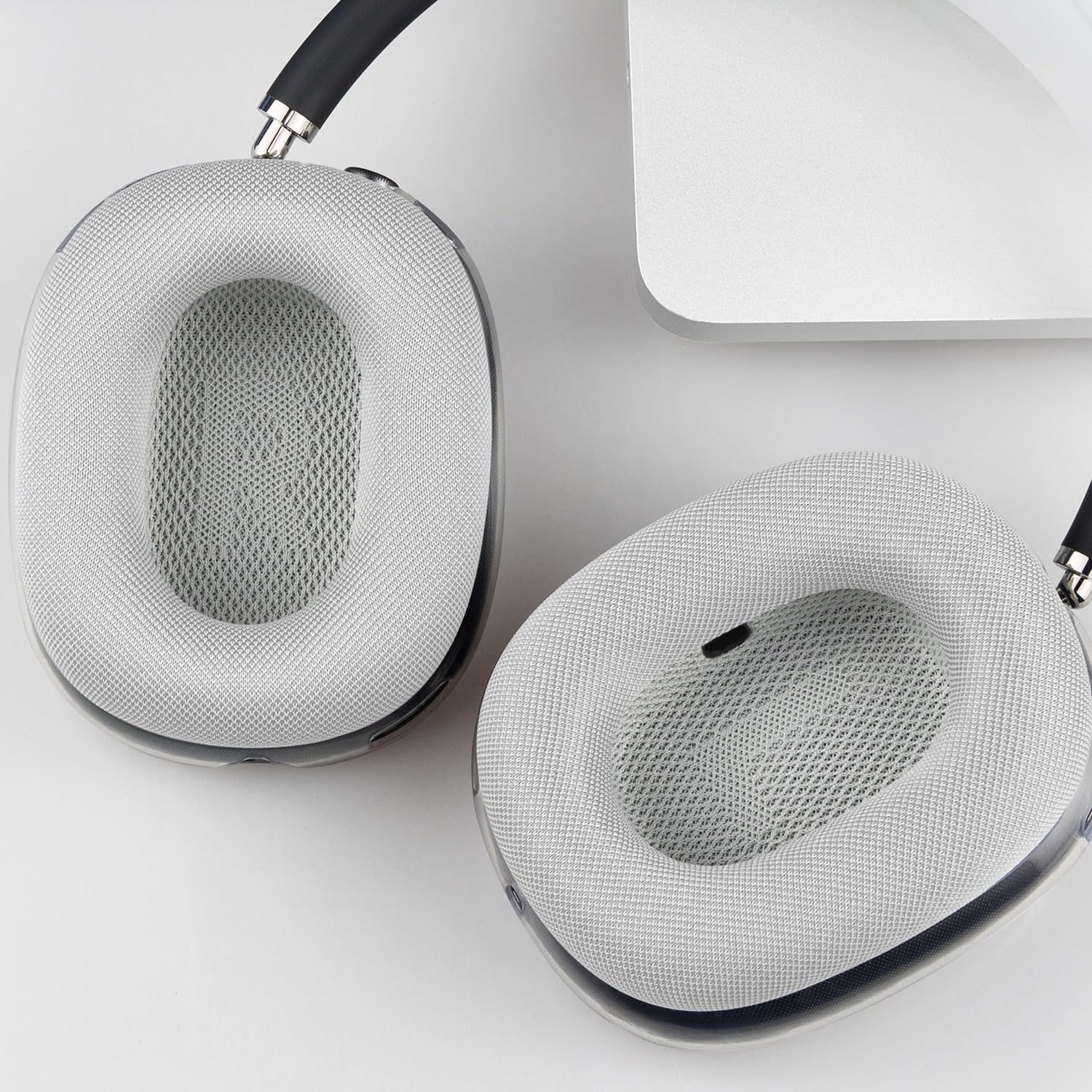 SOPROM Ohrpolster Ersatz für Airpods Max Over-Ear Kopfhörer, Ohrpolster mit strapazierfähigem Netzstoff, weicher Schaumstoff Und Magnetisch - Silber