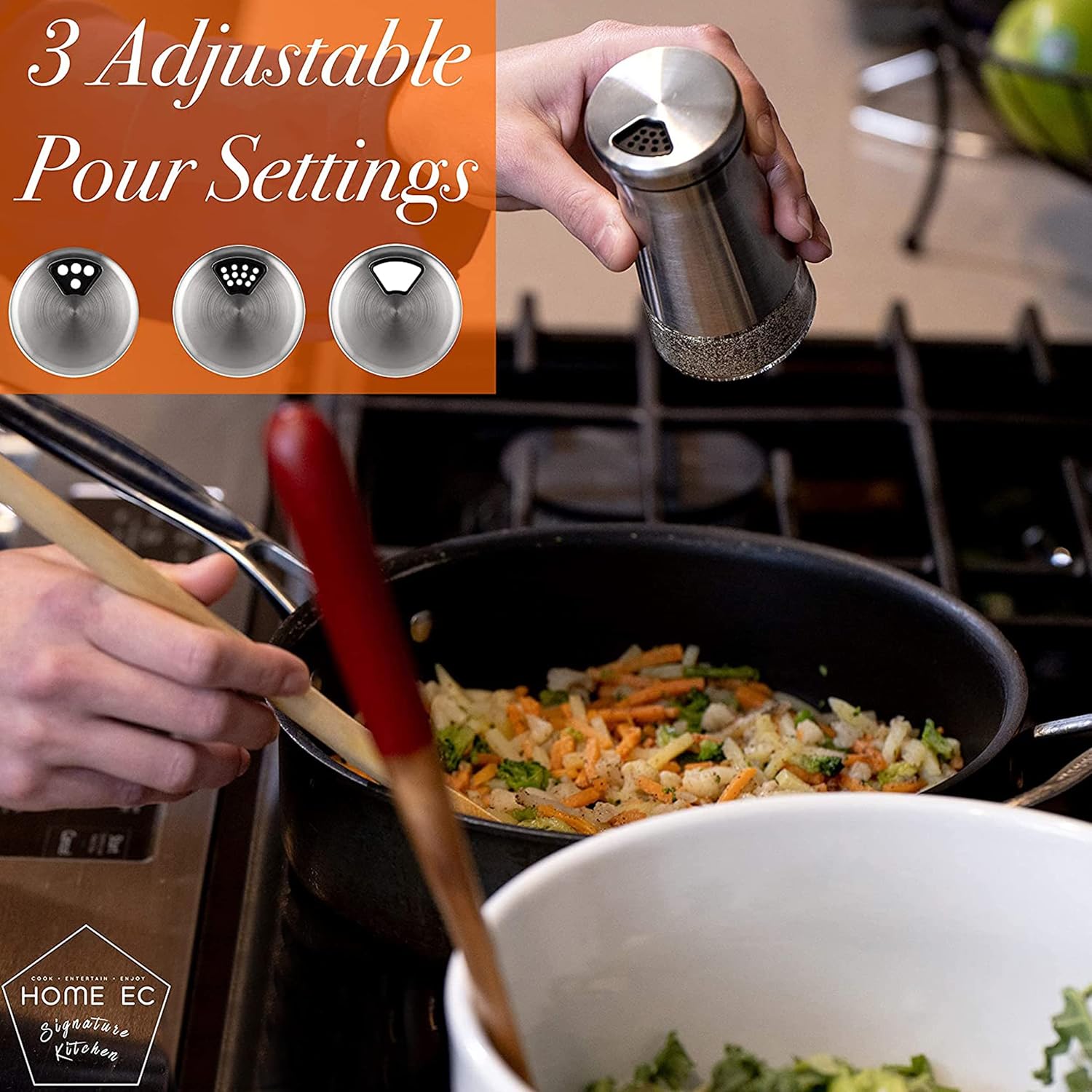 HOME EC Original Glass Salt and Pepper Shakers Set with Adjustable Pour Holes - Stainless Steel Salt Shaker and Pepper Shaker - Farmhouse Salt and Pepper Shaker Set for salts and spices: Home & Kitchen