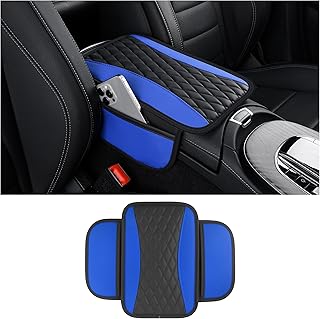 Car Improved Armrest Cover, Microfibre Leather Car Armrest Cover with 2 Storage Pockets, Universal Armrest Cushion, Car Accessories, Interior for Most Vehicles (Blue)