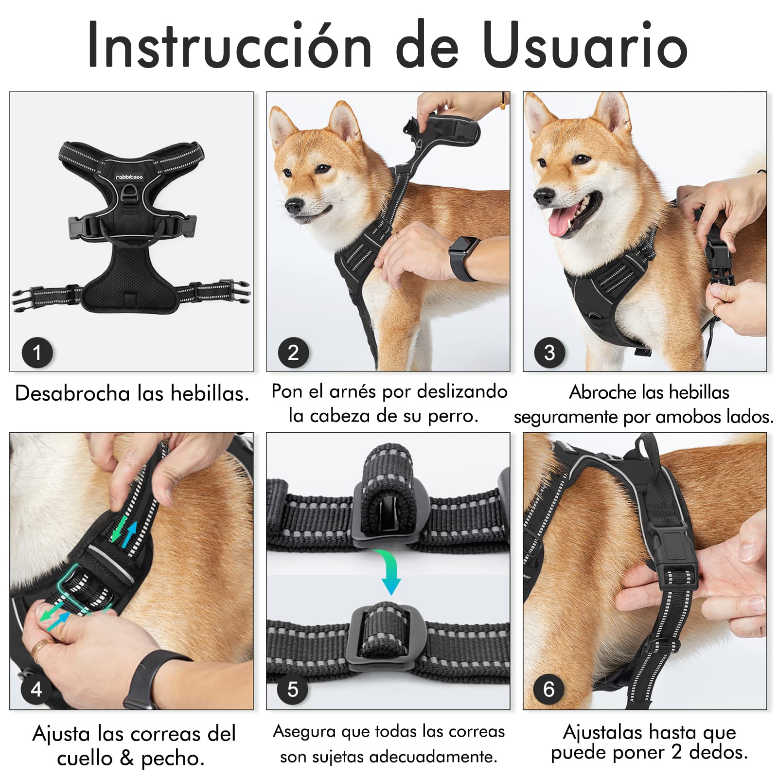 rabbitgoo Arnes Perro Grande Mediano Pequeño Arnés Pecho Antitirones Perros Coche con Lineas Reflecantes Cómodo Transpirable Chaleco Acolchado Ajustable para Adiesreamiento Correr Negro Tamaño Grande