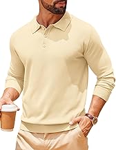 COOFANDY Men's Slim Fit Stretch Warm Long Sleeve Knit Polo Shirt