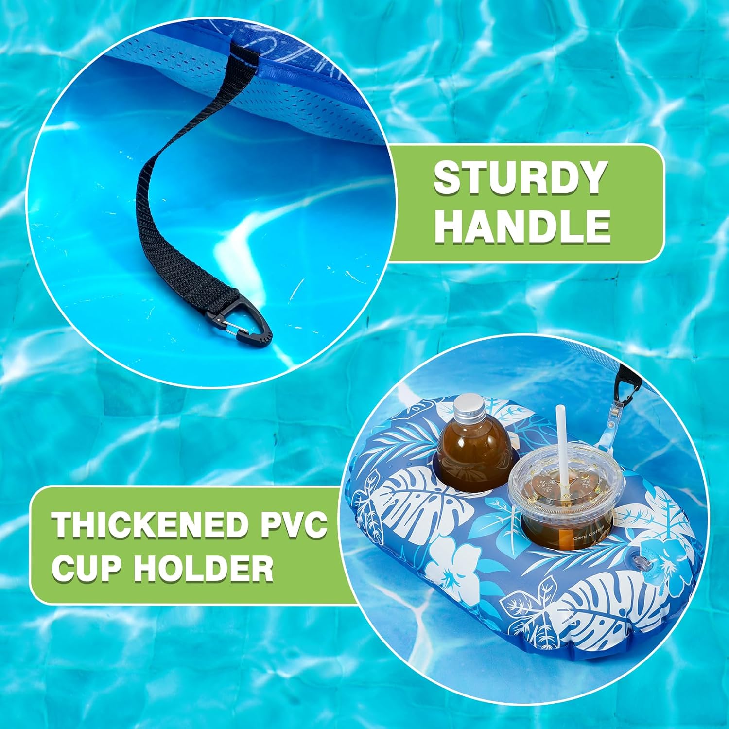 WERNNSAI Oversize Pool Floats Lounge for Adults 74" x 37.4" Extra Large Inflatable Pool Raft with Cup Holder Headrest Fabric Covered Multi-Purpose Pool Floaties for Party Lake Beach