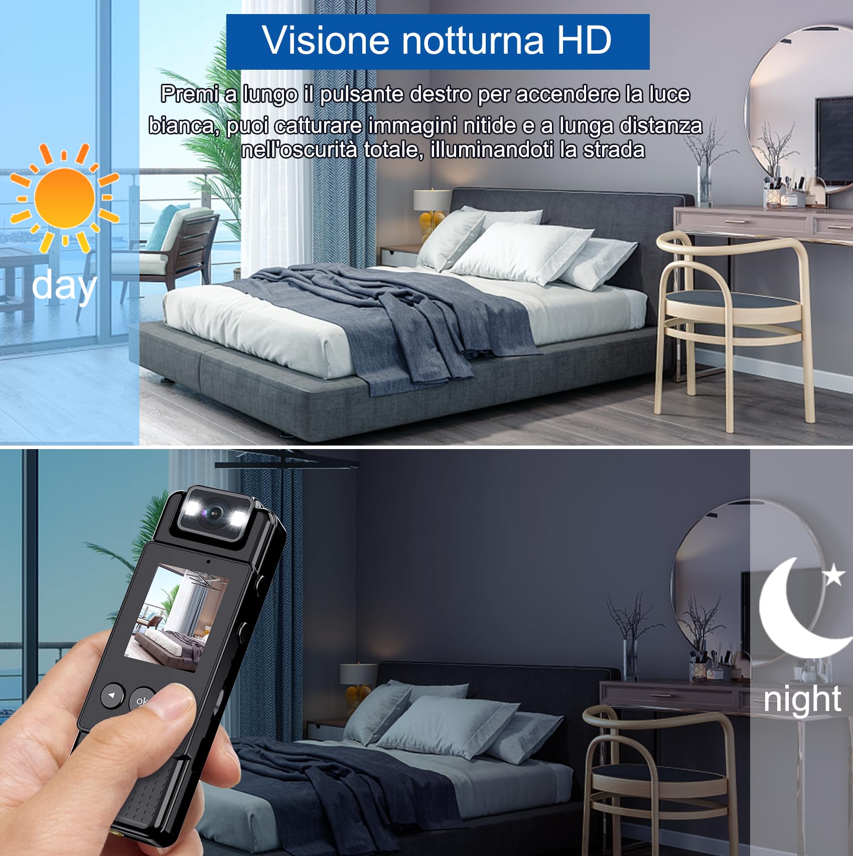 Body Camera QZT 1080P HD Con Visione Notturna E Obiettivo Rotante 180° – Ideale Per Sicurezza E Sport