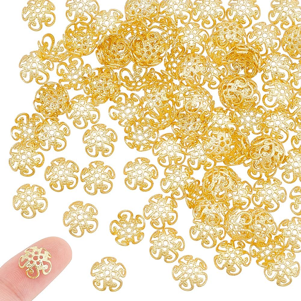 UNICRAFTALE About 100Pcs Real 18K Gold Plated Bead Cap Flower Bead Caps Bead End Caps 4.5mm Metal Spacer Beads Caps for Necklace Bracelet Earrings Jewelry Making Supplies