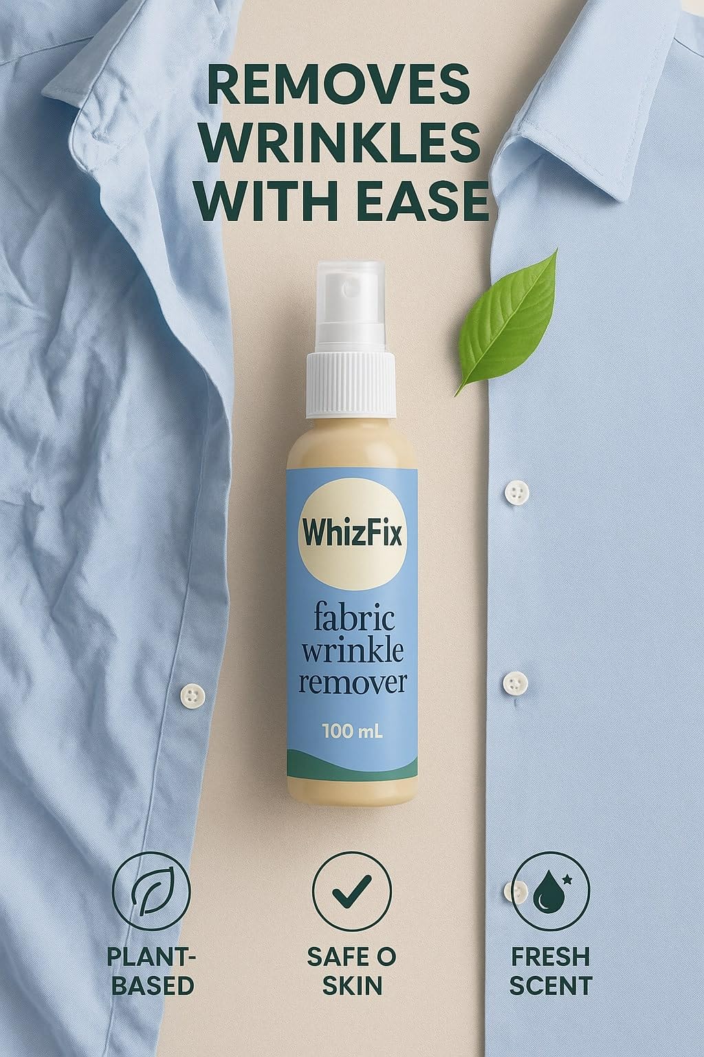 WhizFix Plant-Based Fabric Wrinkle Remover, Removes Creases And Odor, Clothes Wrinkle Remove, Refresh Clothes, Biodegradable And Non-toxic - 100 ml (Pack of 1) 4