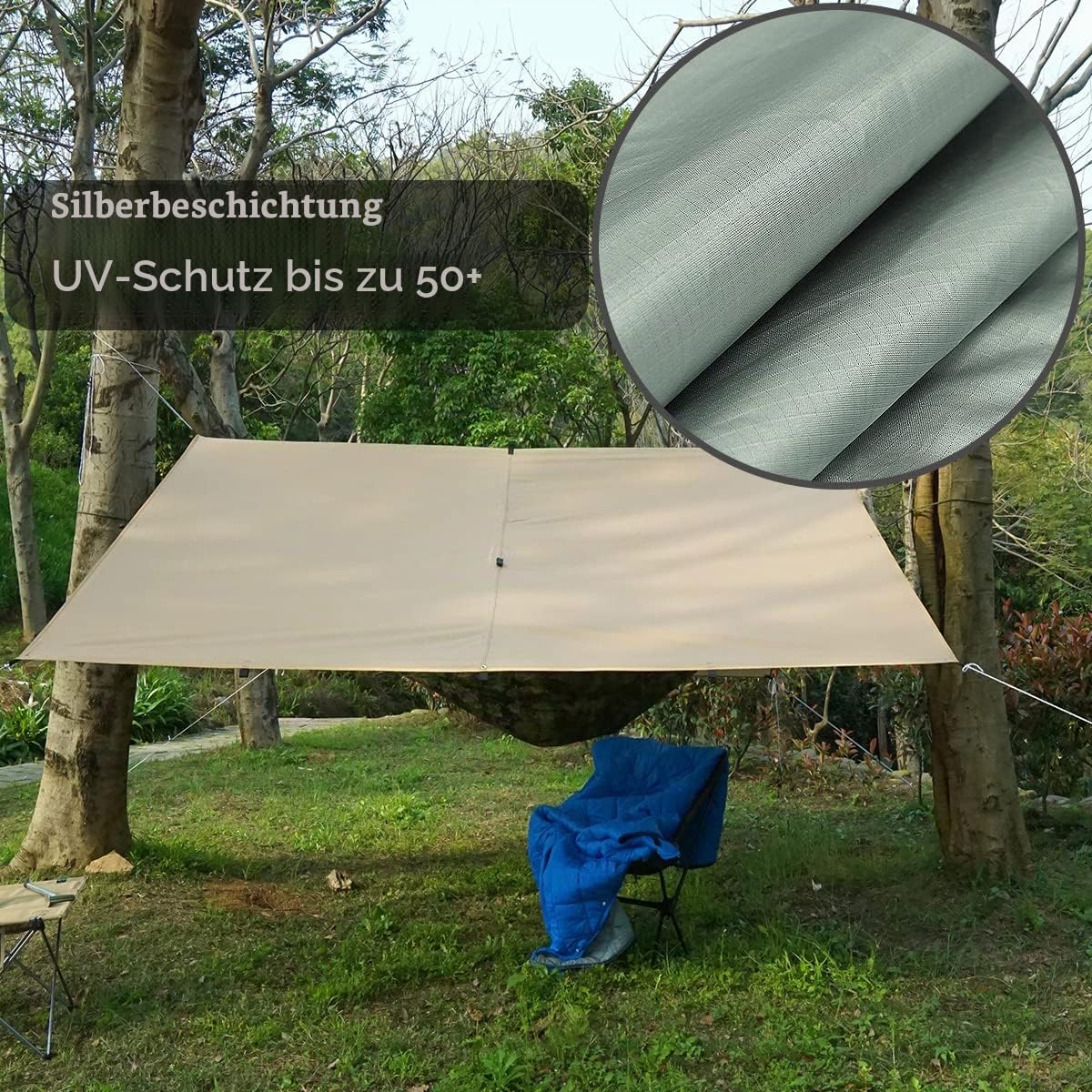 Ultraleicht Tarp 3x4 Wasserdicht Zeltplane Wasserdicht mit ösen Multifunktionales Schutz Sonnensegel für Hängematte,Wandern Picknick Outdoor (beige)
