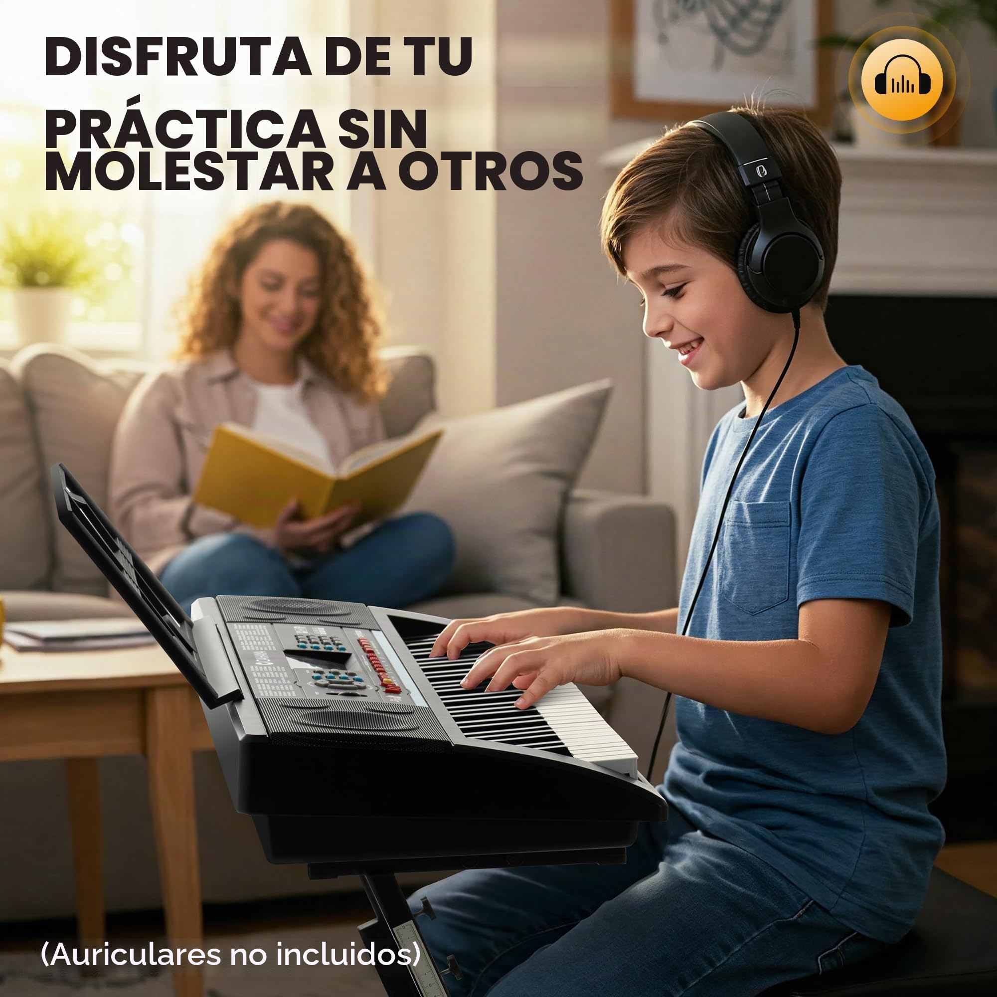CAHAYA Piano Digital de 61 Teclas - Piano Eléctrico Portátil para Principiantes con 3 Modos de Enseñanza 128 Sonidos y 128 Ritmos Set con Soporte Banco Micrófono y Altavoces Integrados