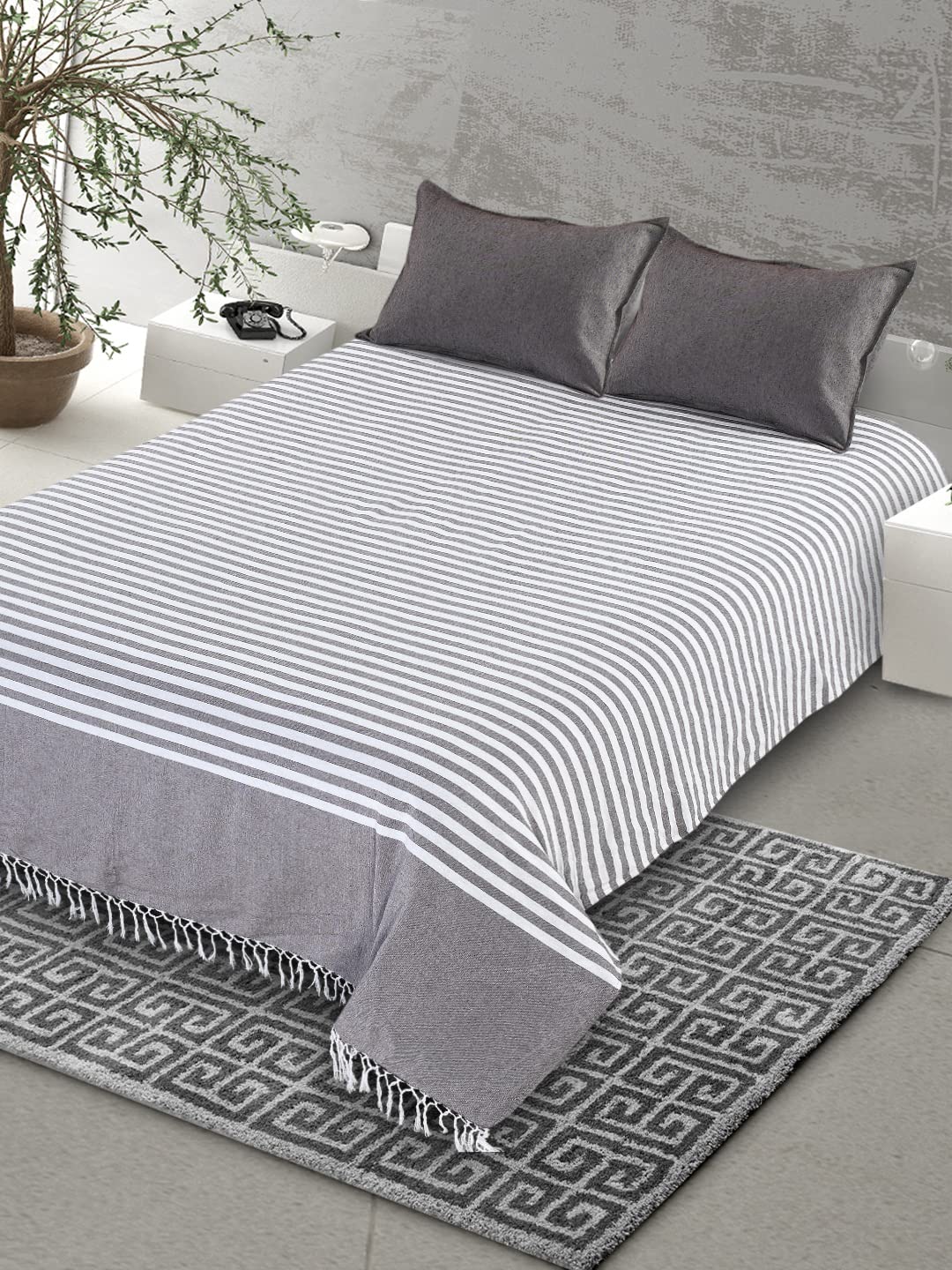 Maroon Striped Bedsheet - Soft Cotton Queen Size -6 Maroon Striped Bedsheet - Soft Cotton Queen Size -6