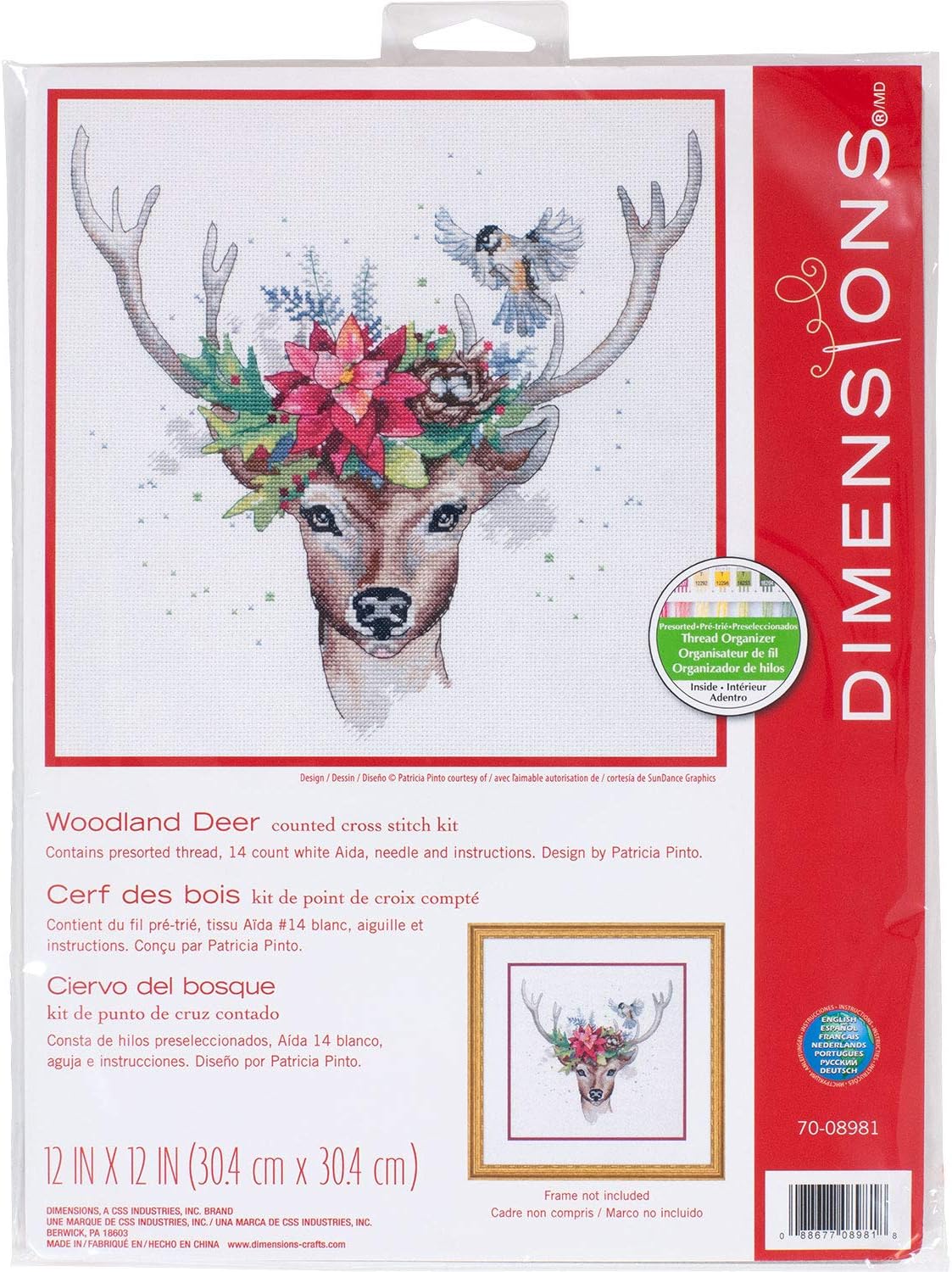Counted Kit, Woodland Deer Christmas Cross Stitch, 12'' X