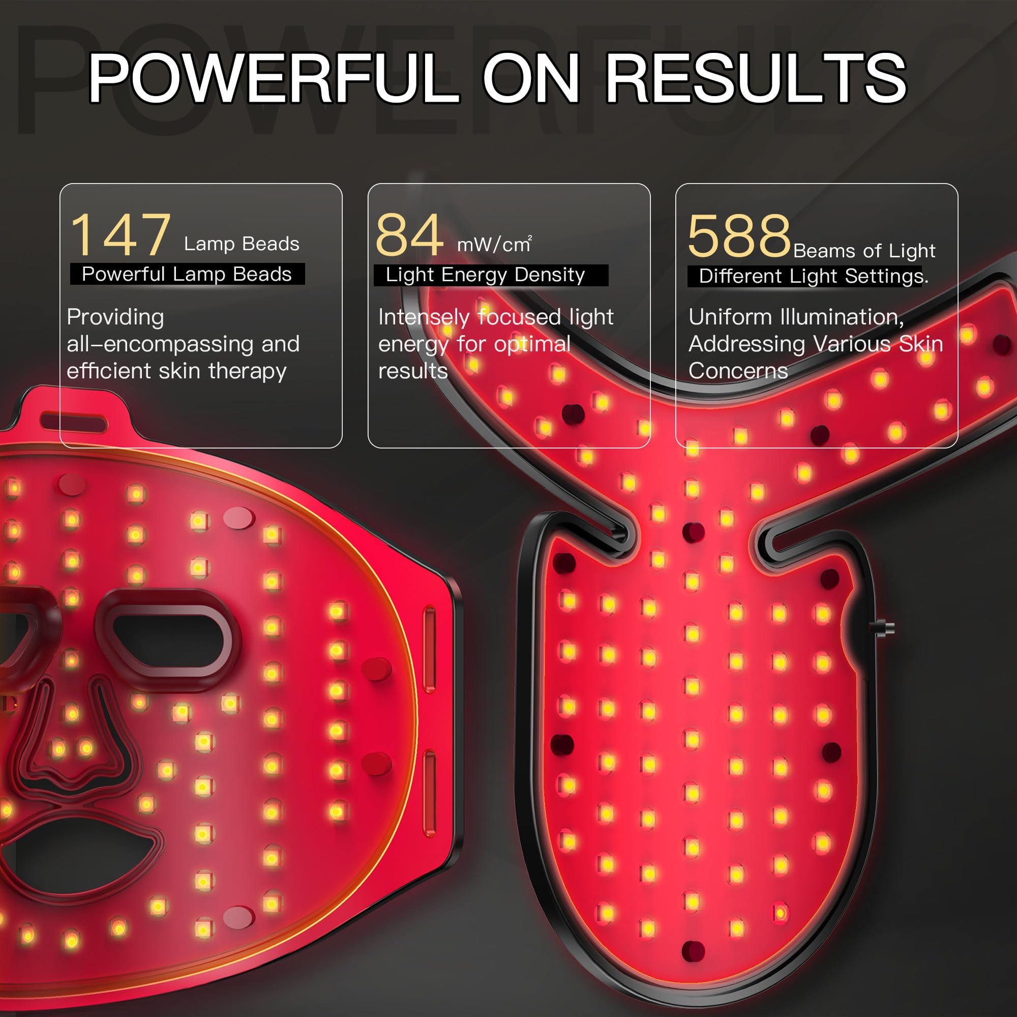 Máscara Facial LED para Rostro, Cuello y Escote, Terapia de Luz Infrarroja Cercana, Mascarilla de Belleza de Silicona Flexible, Tratamiento en Hogar, Cuidado Rejuvenecimiento de Piel (Negro)