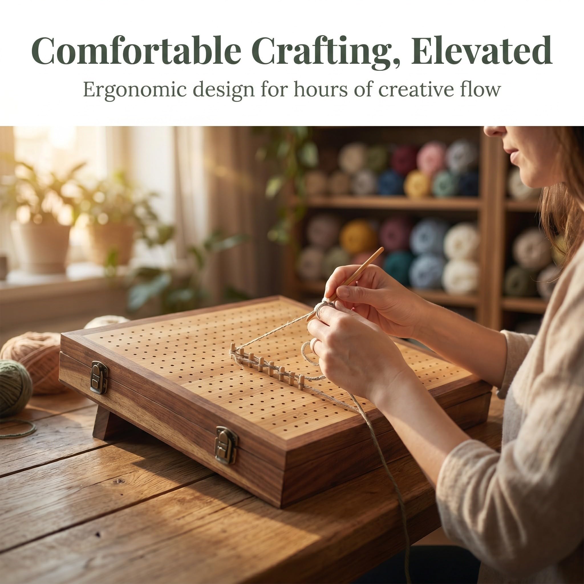 ULTECHNOVO Tabla Moldeadora para Ganchillo con Asa Portátil y Cajón de Almacenamiento, Base de Madera Gruesa con Diseño de Pendiente Ajustable para Proyectos de Tejido DIY