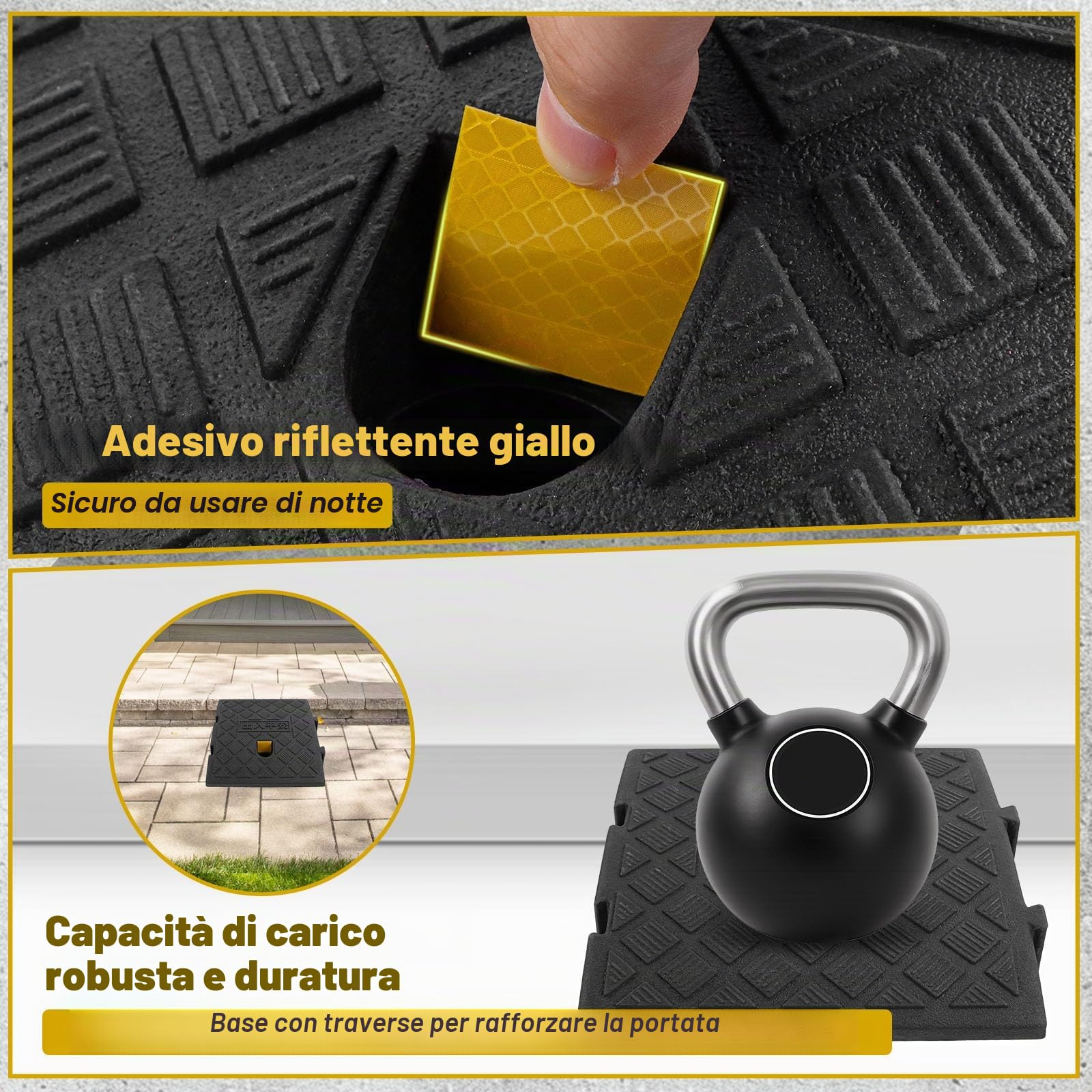 Rampa marciapiede in plastica 2 pezzi rampa per scalino sedie a rotelle scooter moto (Nero, 25×27×13cm)