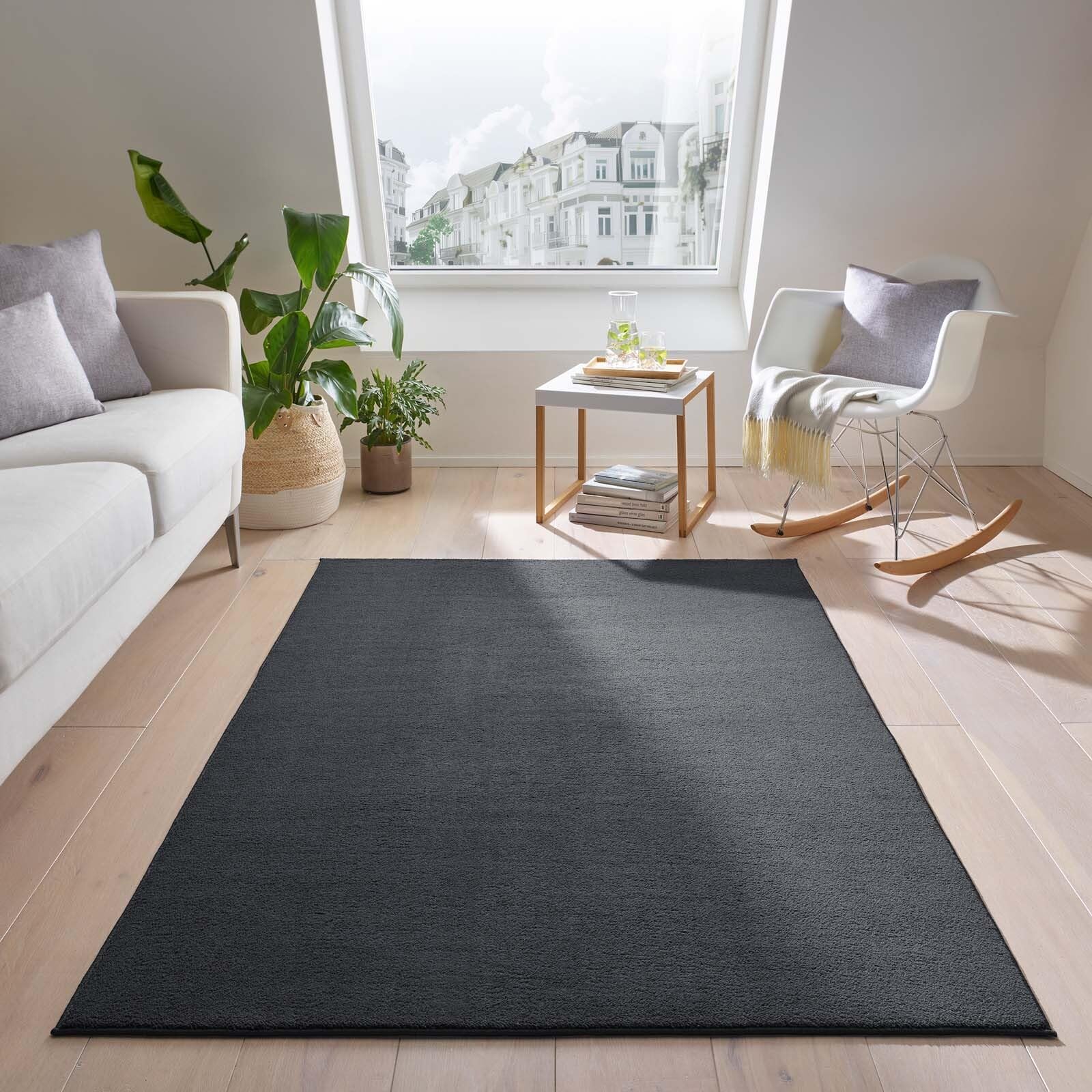 Taracarpet Teppich Kurzflor waschbar sehr weich für Wohnzimmer Esszimmer und Kinderzimmer Flachflor Uni Einfarbig anthrazit 200x280 cm