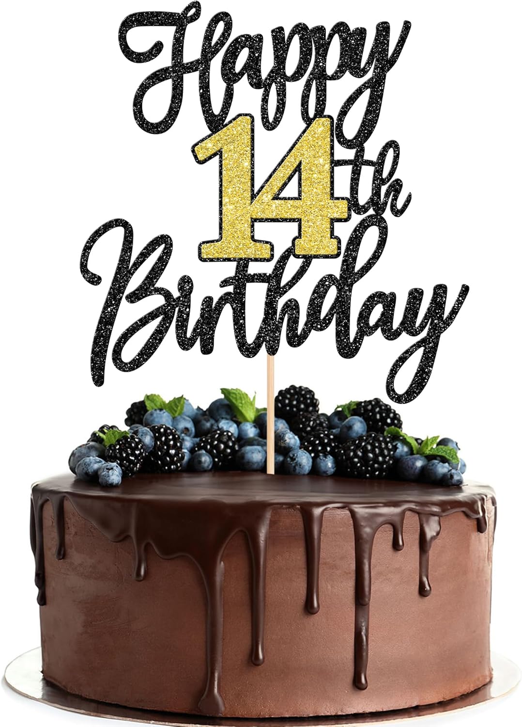 Amazon.com: 1 PCS Happy 14th Birthday Cake Topper Black Gold Glitter ...