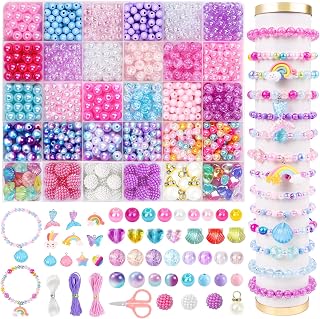 1200+ Pieces Beads for Threading Children, Colourful Pendants, Mermaid Beads, Jewellery, Chains, Craft Set for DIY Bracelets, Crafts, Jewellery Making