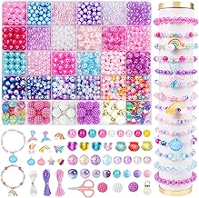 DTYDECLE 1200+ Pieces Beads for Threading Children, Colourful Pendant Mermaid Beads Jewellery Chains Craft Set for DIY Bracelets Craft Jewellery Making
