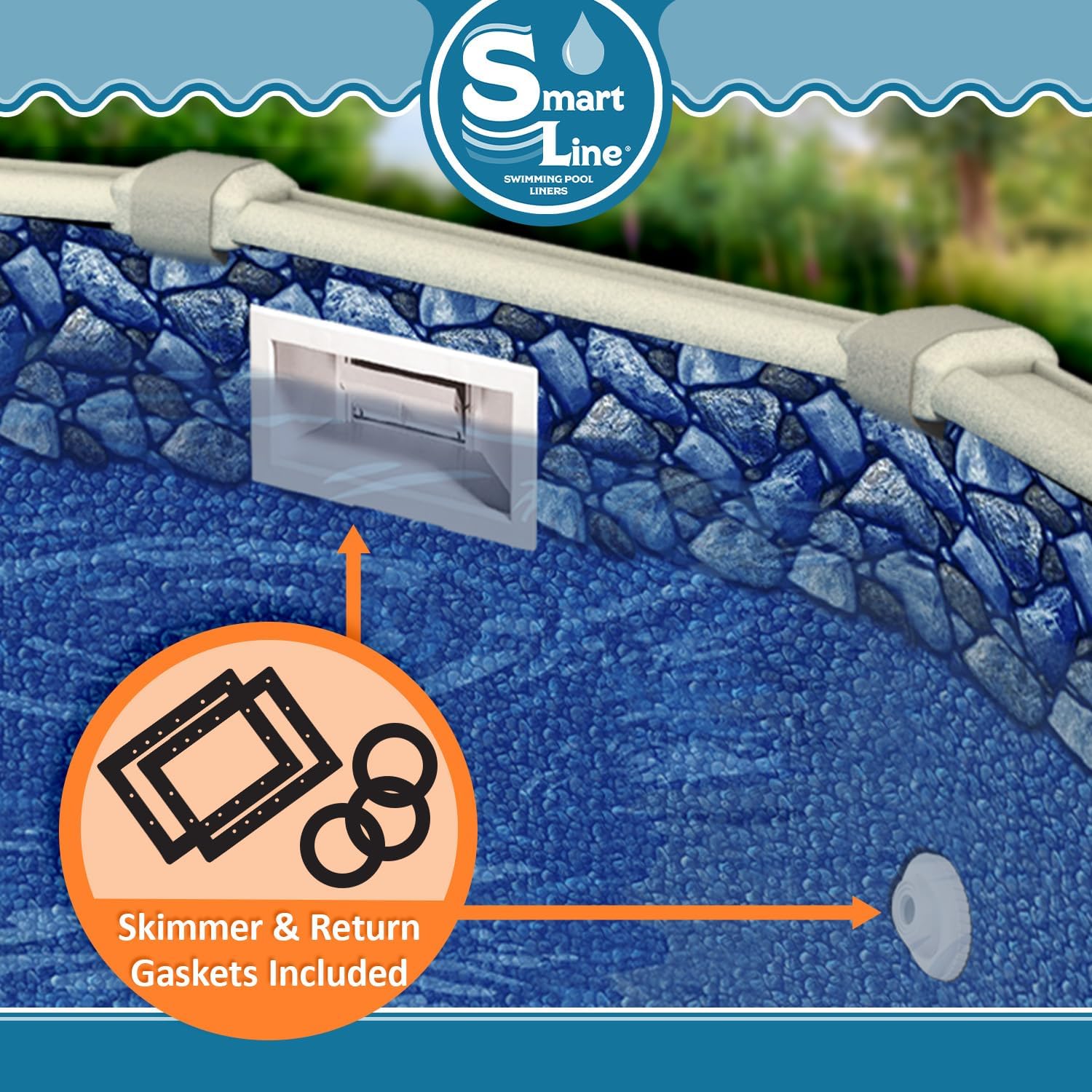 Smartline 18 ft x 33 ft Oval Swimming Pool Liner | Coastal Rock | Unibead Style | 52 Inch Wall Height | 25 Gauge Heavy Duty Virgin Vinyl | Designed for Steel Sided Above Ground Pools
