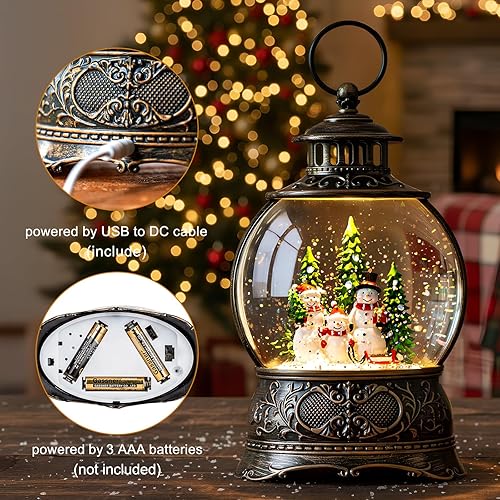 Miniatura 133 de Linterna de agua con globos de nieve de Navidad con cardenal, música y temporizador de 6 horas, con forro USB/funciona con pilas, faroles iluminados