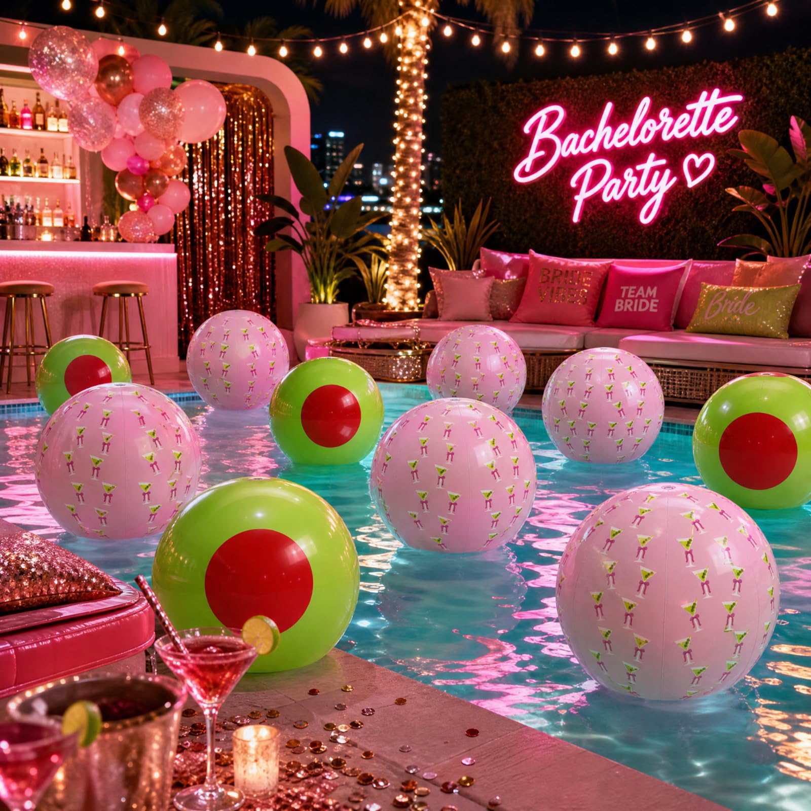 Confezione da 6 palline gonfiabili Martini da piscina, decorazione per feste
