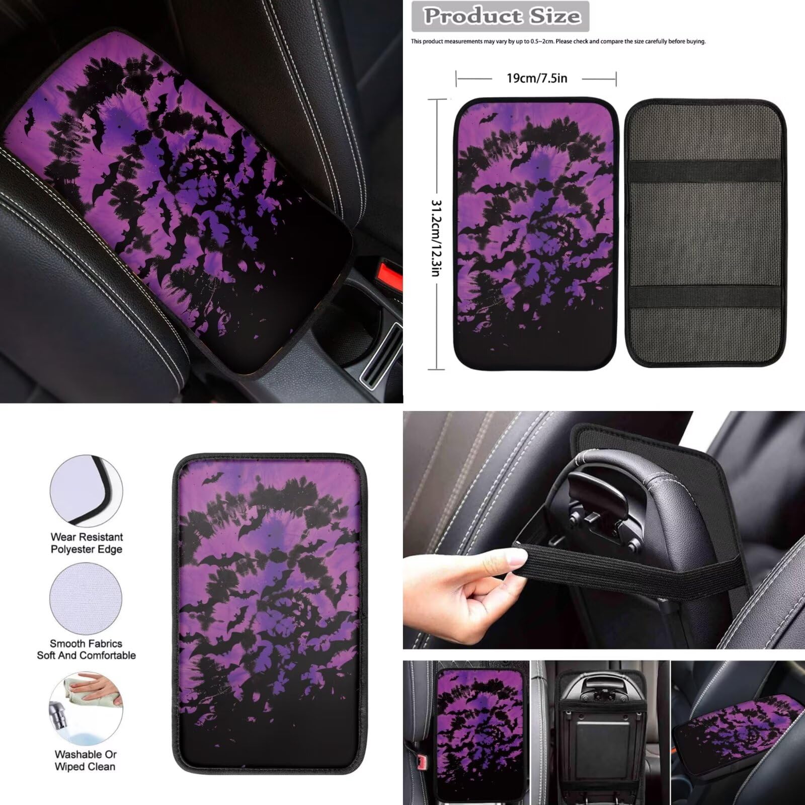 Set completo di 12 coprisedili per auto, motivo pipistrello, coprivolante + sottobicchiere + portachiavi + braccioli imbottiti, per donne e uomini, universale, per interni automobilistici,