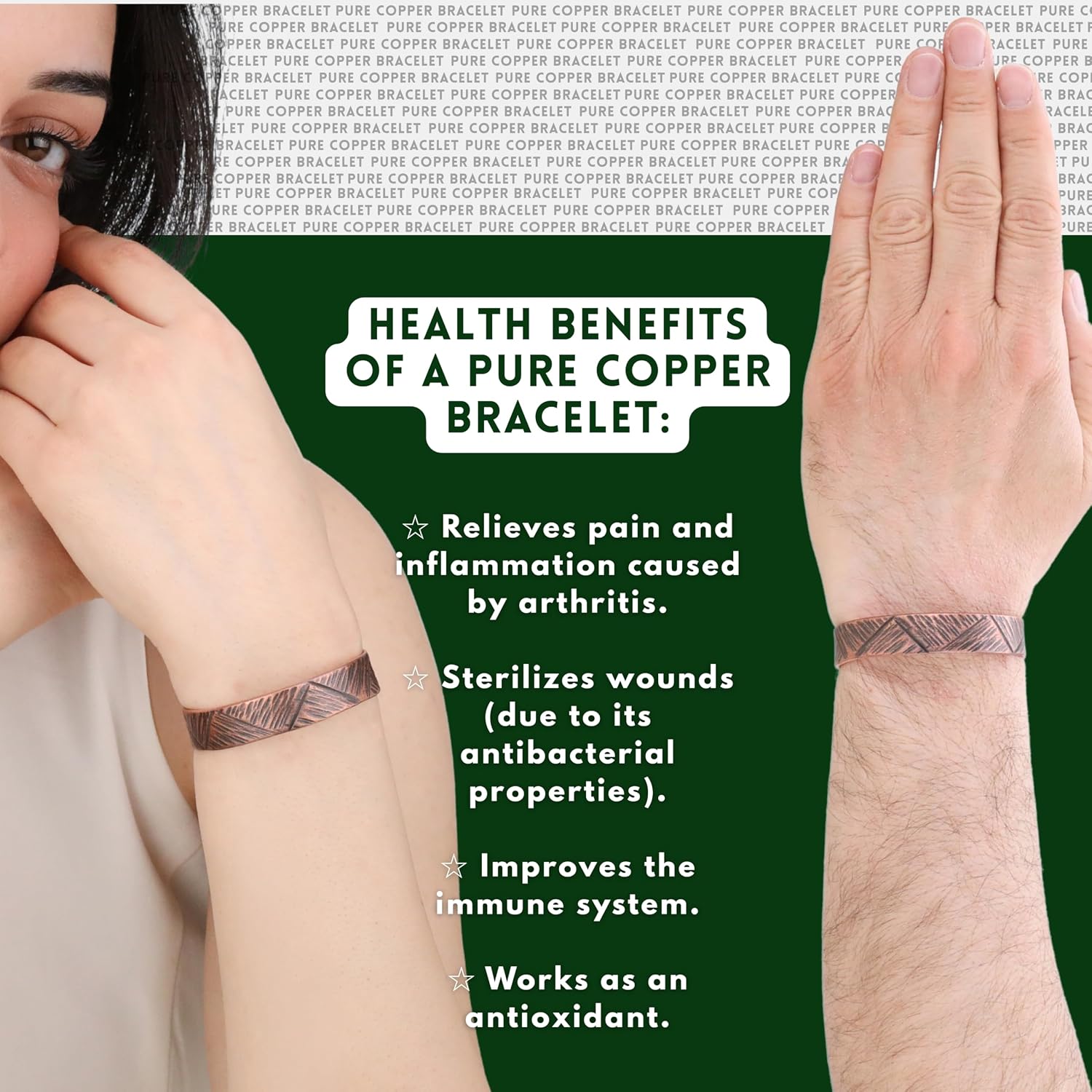 Handmade Pure Copper Bracelet for Women and Men - Thickest Copper Bracelet for Pain Relief and Stress Relief - Adjustable Carved Copper Bracelets to Fit many Size Wrist -The most ideal thickness, with a thickness of 2 mm, easy to shape.