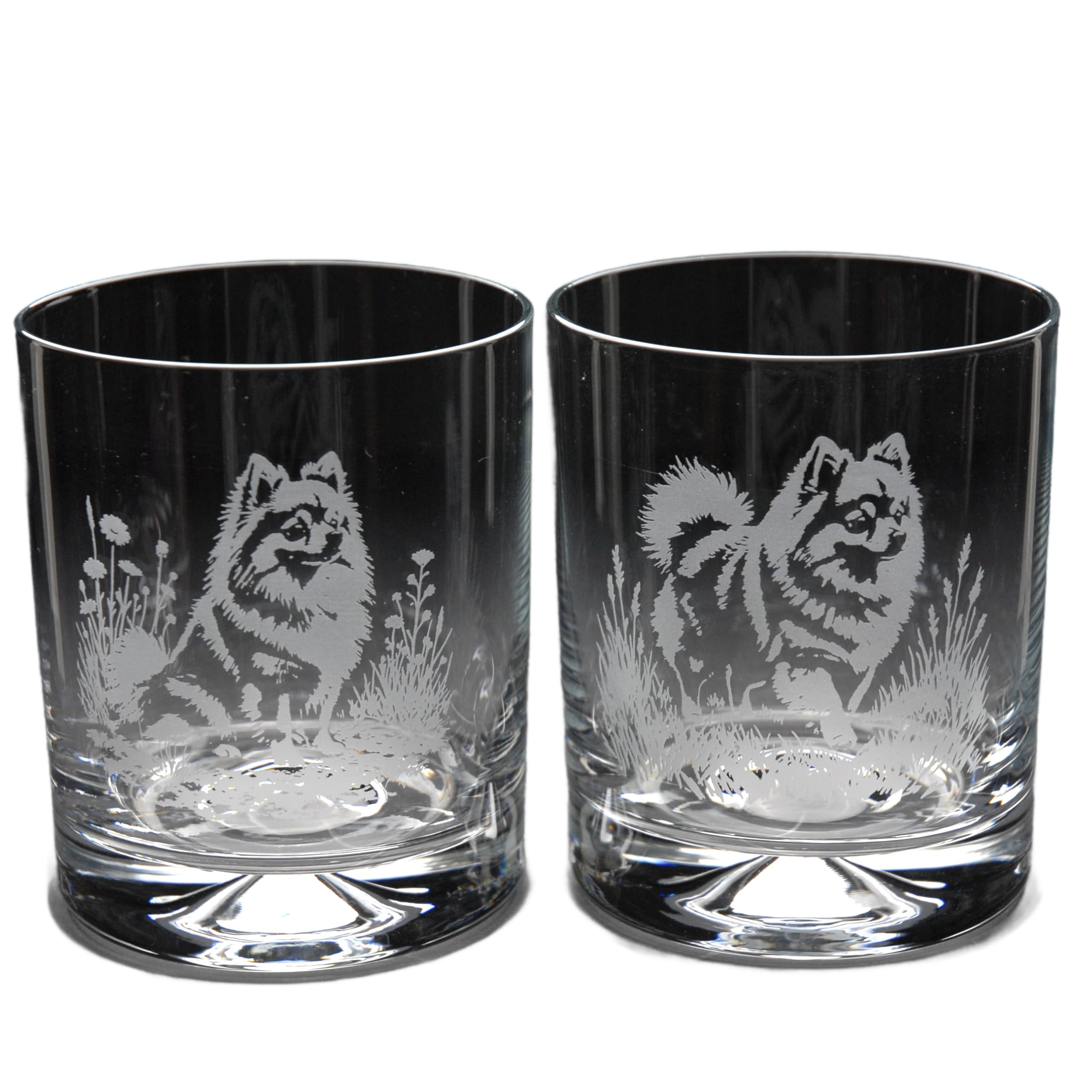 GLYPTIC Glass Art Pomeranian Dog Placement Hand Etched/Engraved Whiskey Tumbler Glass
