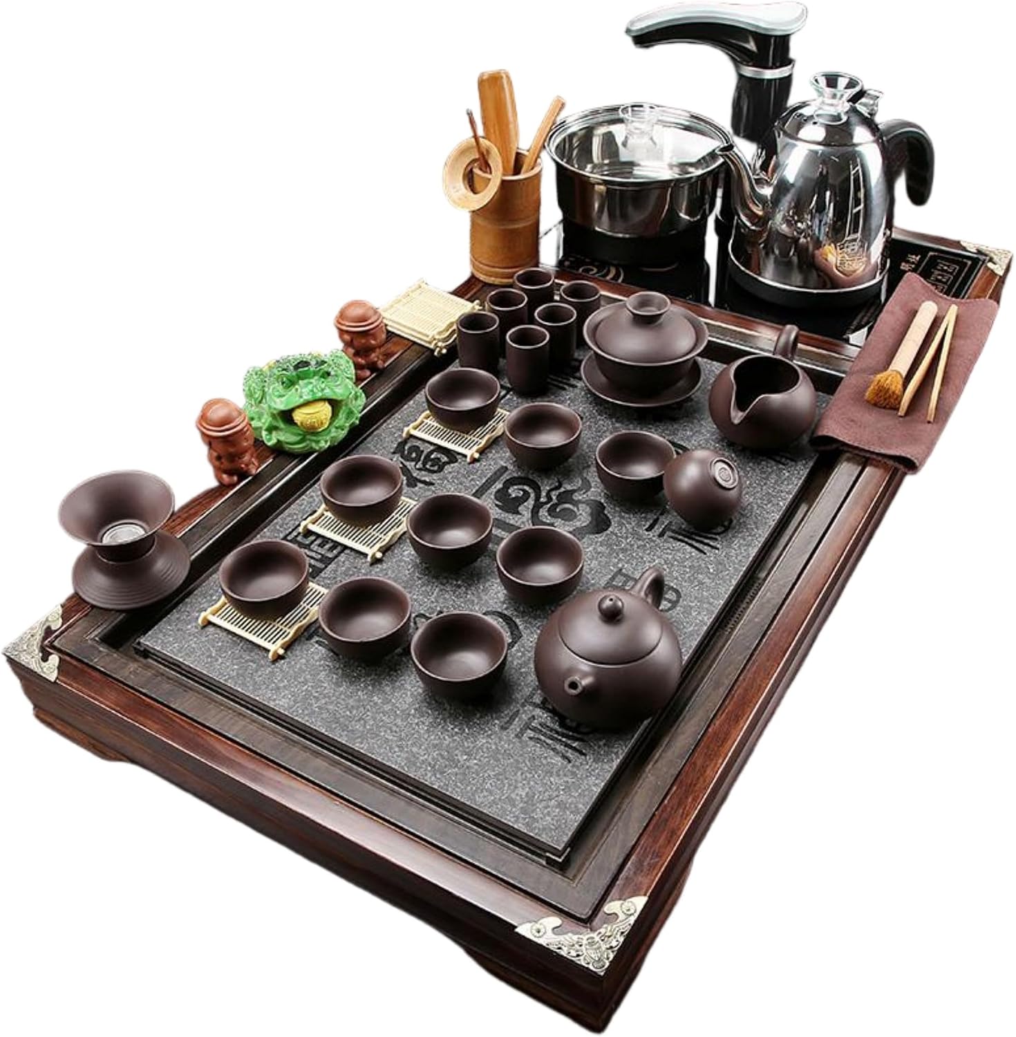 MOYEE Chinese Gongfu Tea Set,Home,Gifting and Office 套装家用 Fully Automatic Tea Set,全自动上水茶台简约现代流水茶盘 Chinese Gongfu Tea Tray Solid Wood Tea Tray 实木茶海道一体 A609